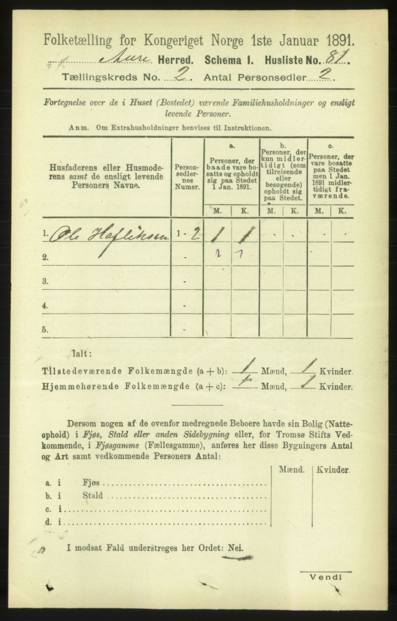 RA, 1891 census for 1569 Aure, 1891, p. 859