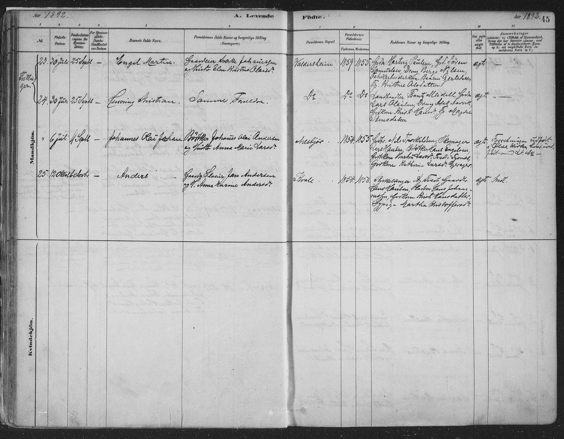 Fusa sokneprestembete, SAB/A-75401/H/Haa: Parish register (official) no. D 1, 1880-1938, p. 45