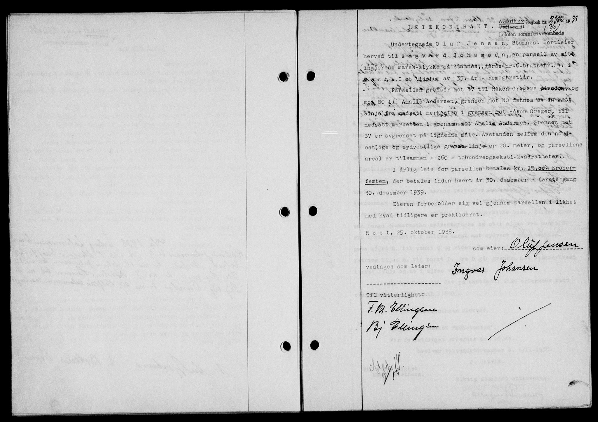 Lofoten sorenskriveri, SAT/A-0017/1/2/2C/L0004a: Mortgage book no. 4a, 1938-1938, Diary no: : 2382/1938