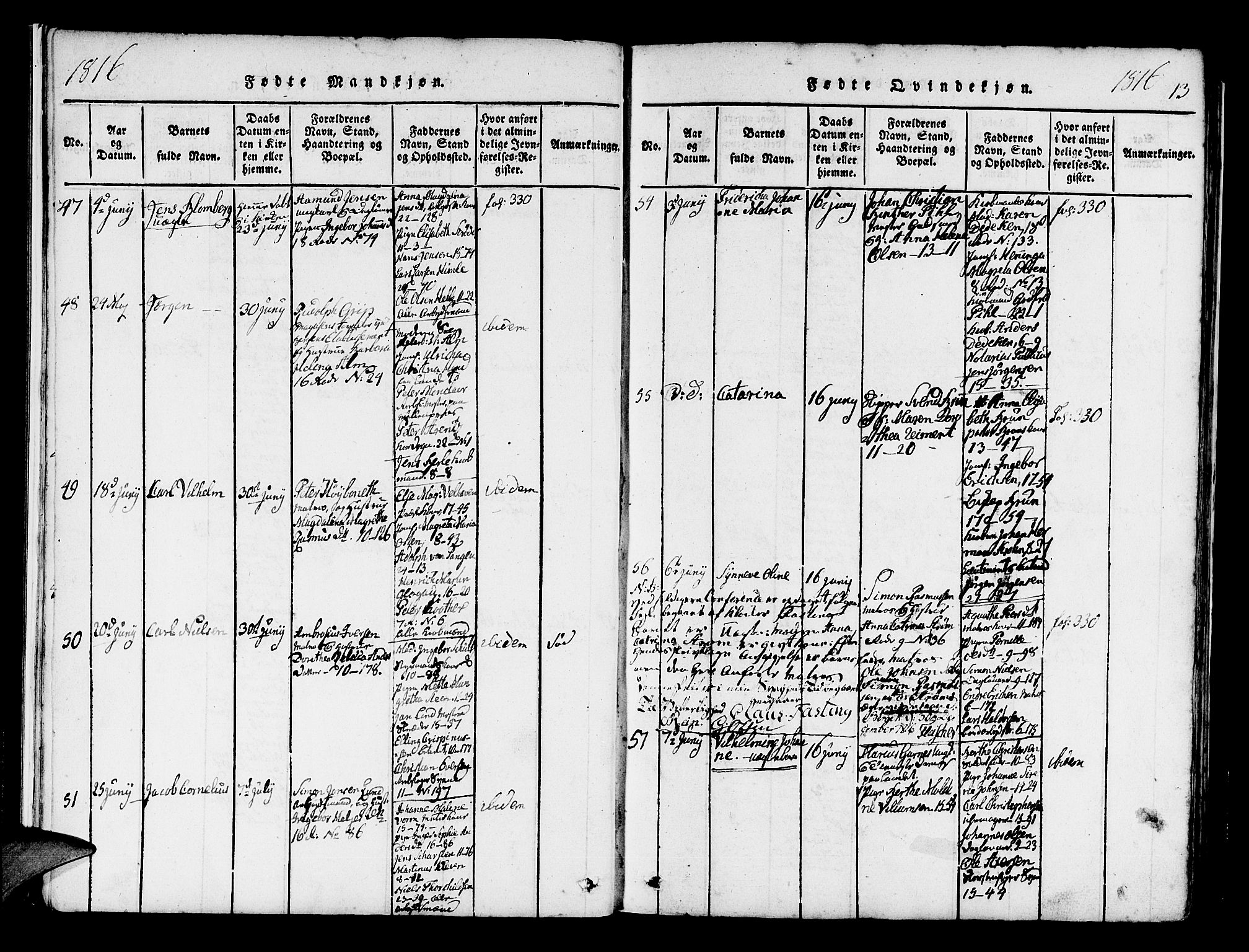 Domkirken sokneprestembete, AV/SAB-A-74801/H/Haa/L0010: Parish register (official) no. A 10, 1816-1821, p. 13