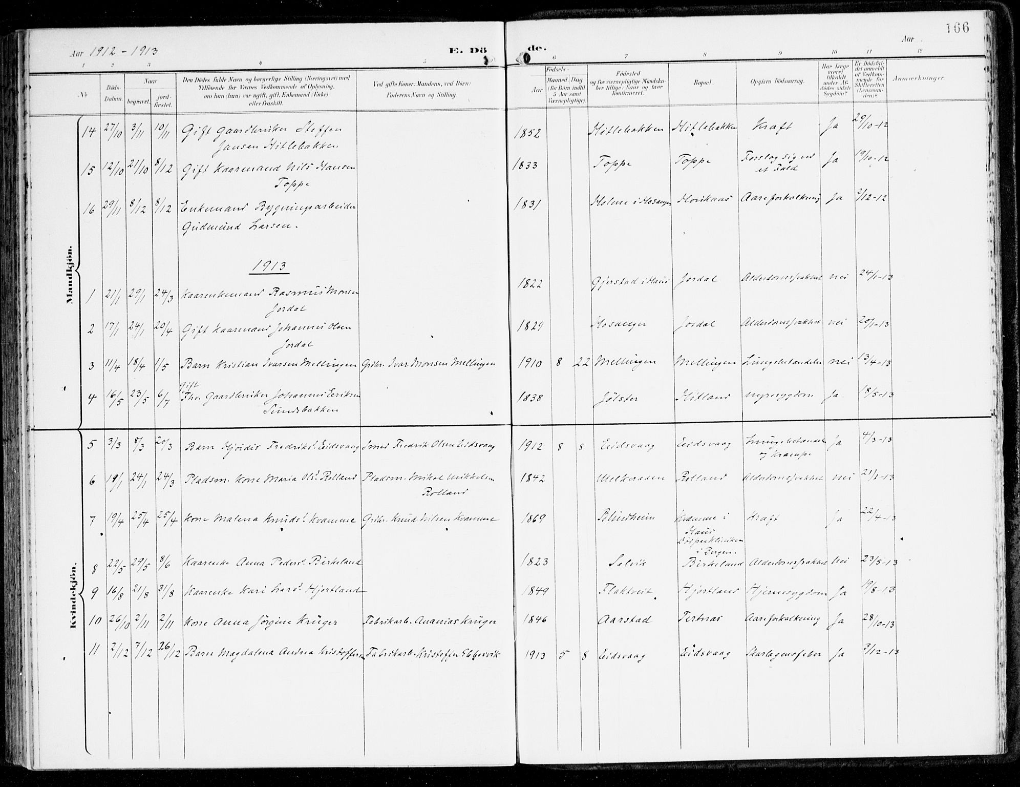 Hamre sokneprestembete, AV/SAB-A-75501/H/Ha/Haa/Haad/L0002: Parish register (official) no. D 2, 1899-1916, p. 166