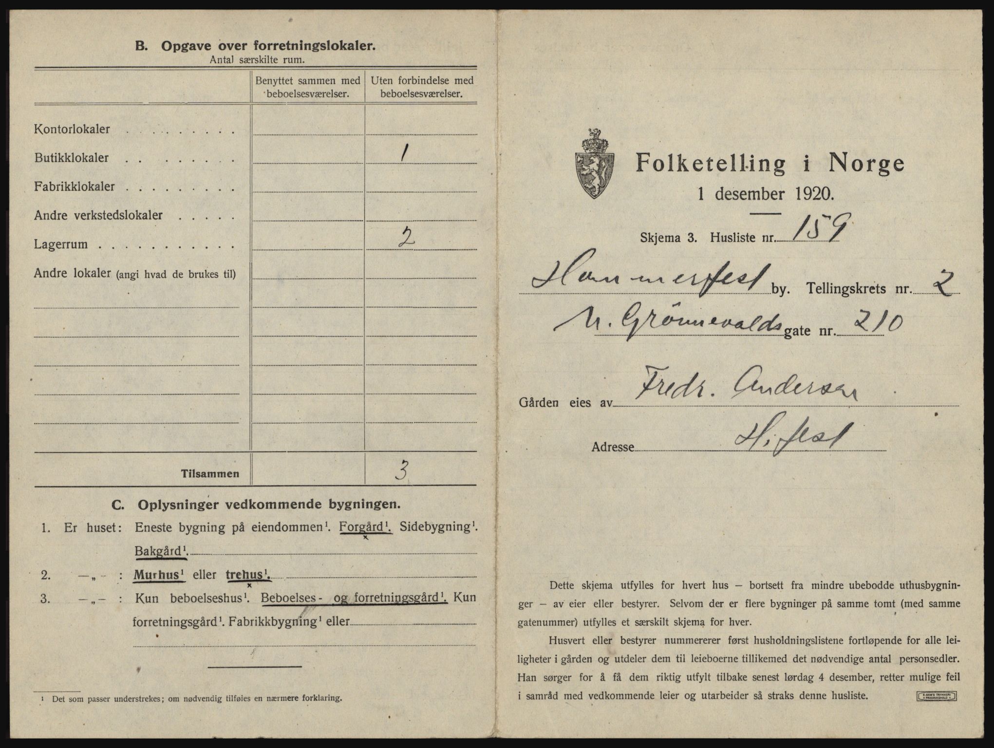 SATØ, 1920 census for Hammerfest, 1920, p. 1012