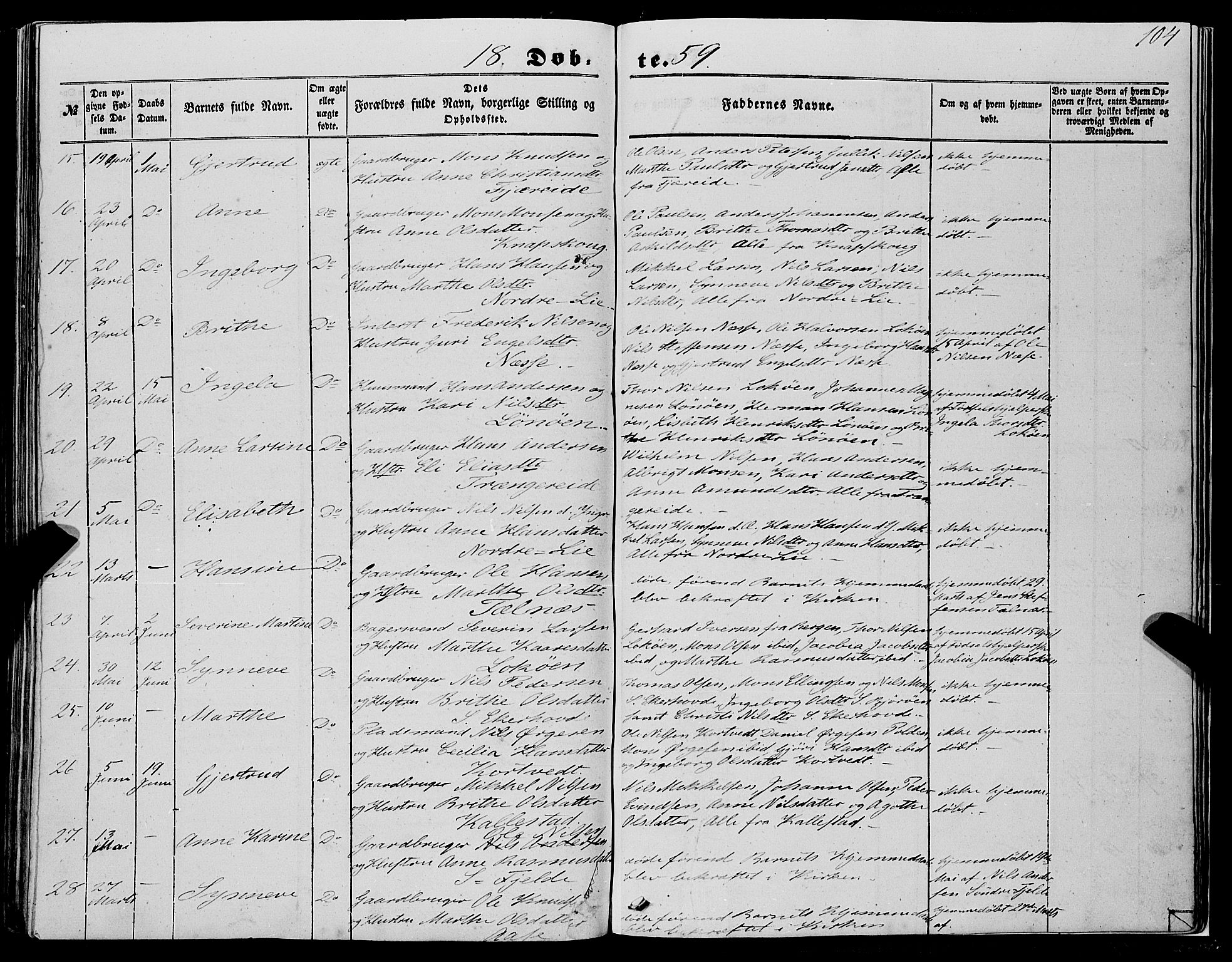 Fjell sokneprestembete, AV/SAB-A-75301/H/Haa: Parish register (official) no. A 2, 1847-1864, p. 104