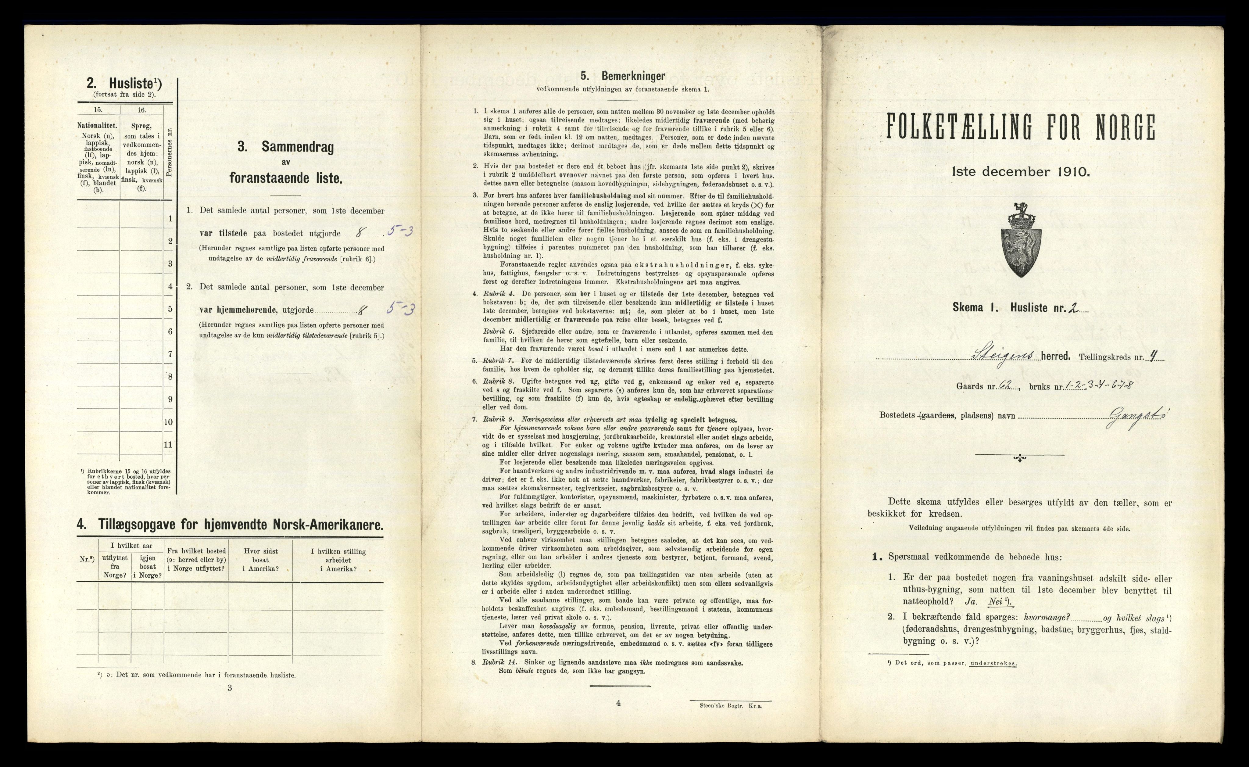 RA, 1910 census for Steigen, 1910, p. 265