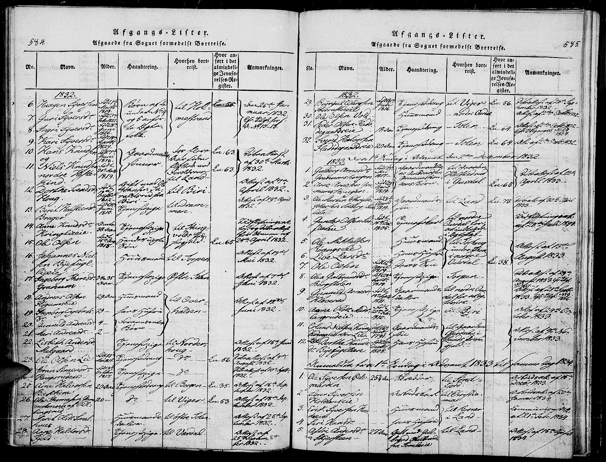 Sør-Aurdal prestekontor, SAH/PREST-128/H/Ha/Haa/L0003: Parish register (official) no. 3, 1825-1840, p. 584-585