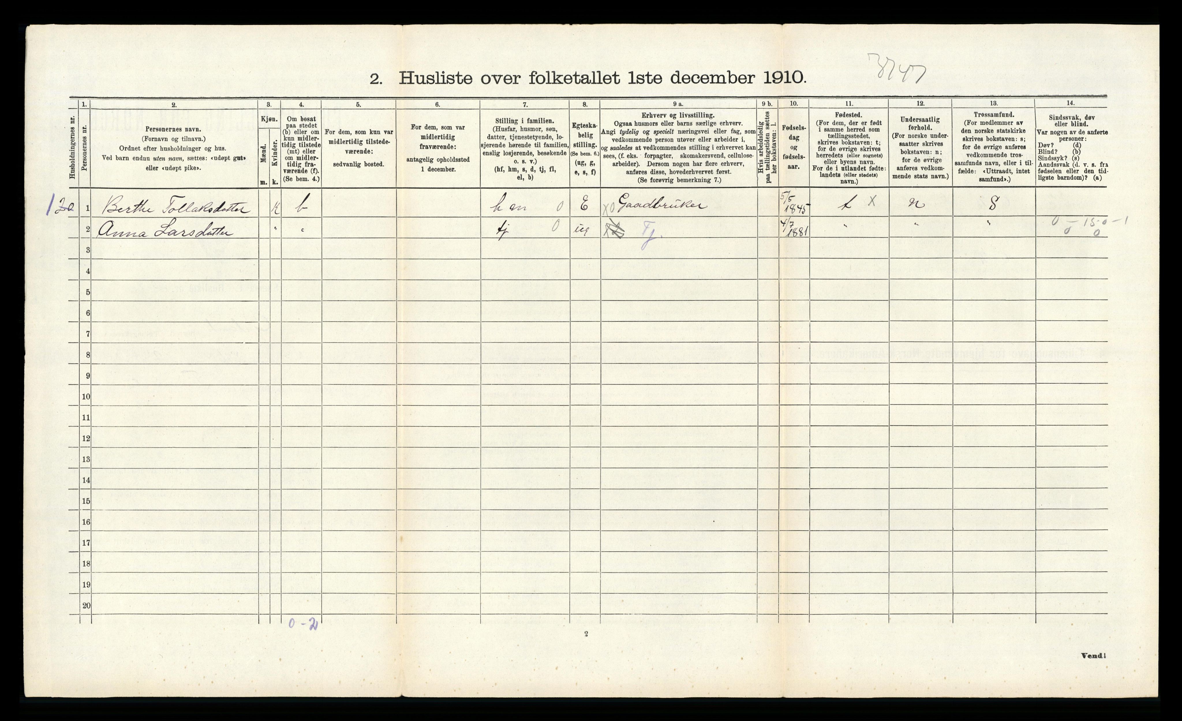 RA, 1910 census for Gyland, 1910, p. 233