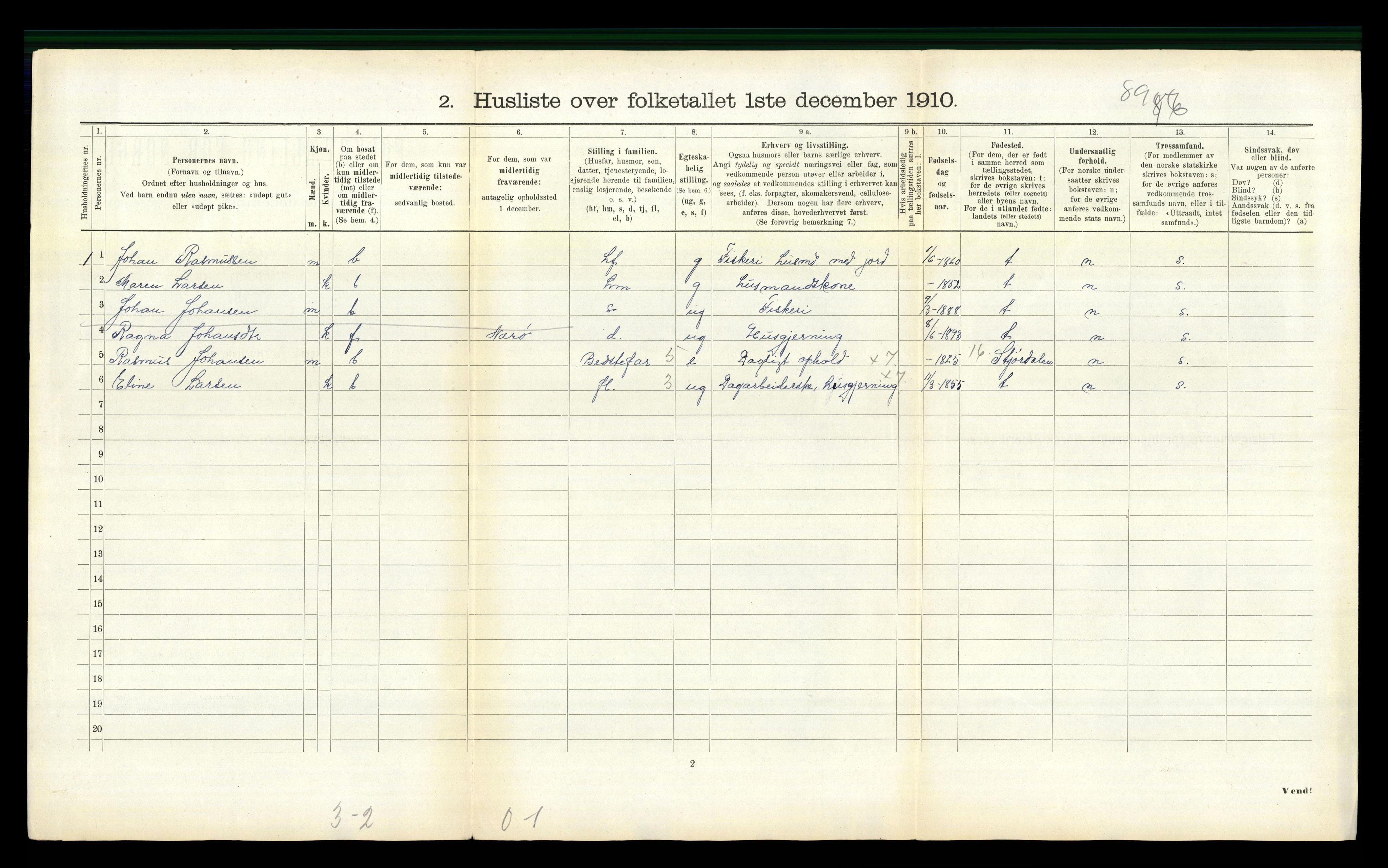 RA, 1910 census for Stoksund, 1910, p. 257