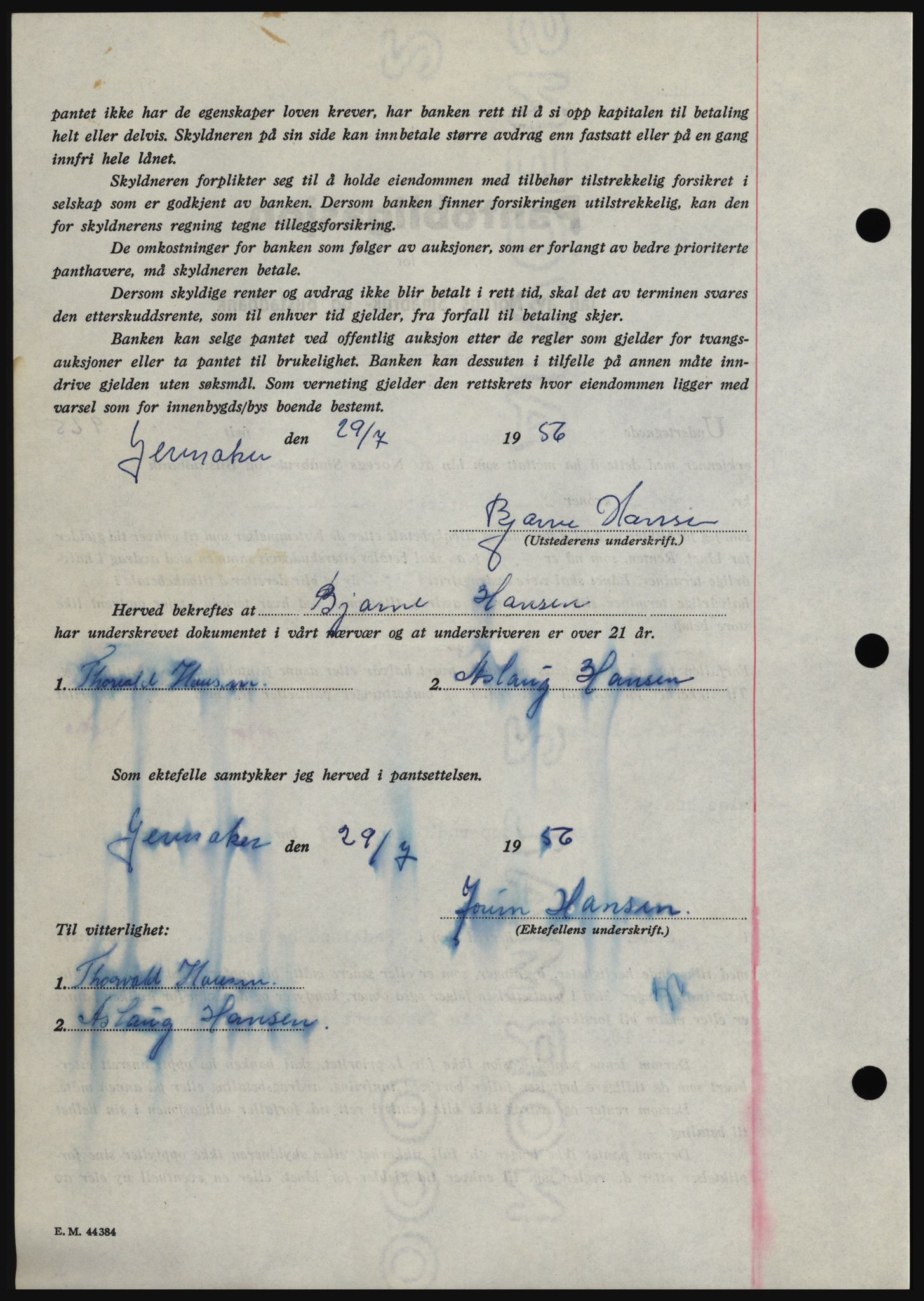 Hadeland og Land tingrett, SAH/TING-010/H/Hb/Hbc/L0034: Mortgage book no. B34, 1956-1956, Diary no: : 2158/1956