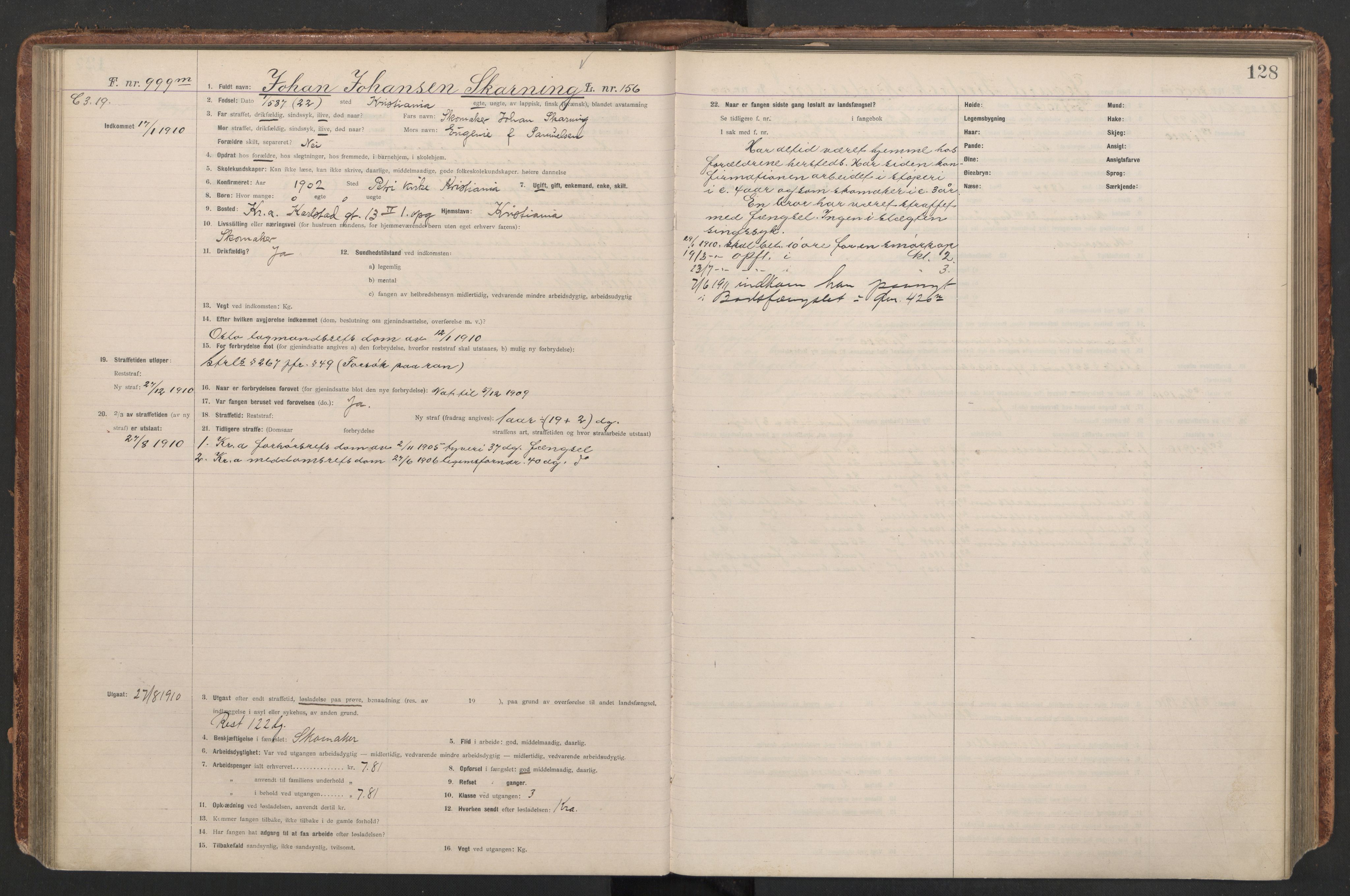 Botsfengslet, AV/RA-S-1539/D/Db/Dbb/L0043: 872m - 212n, 1909-1910, p. 128