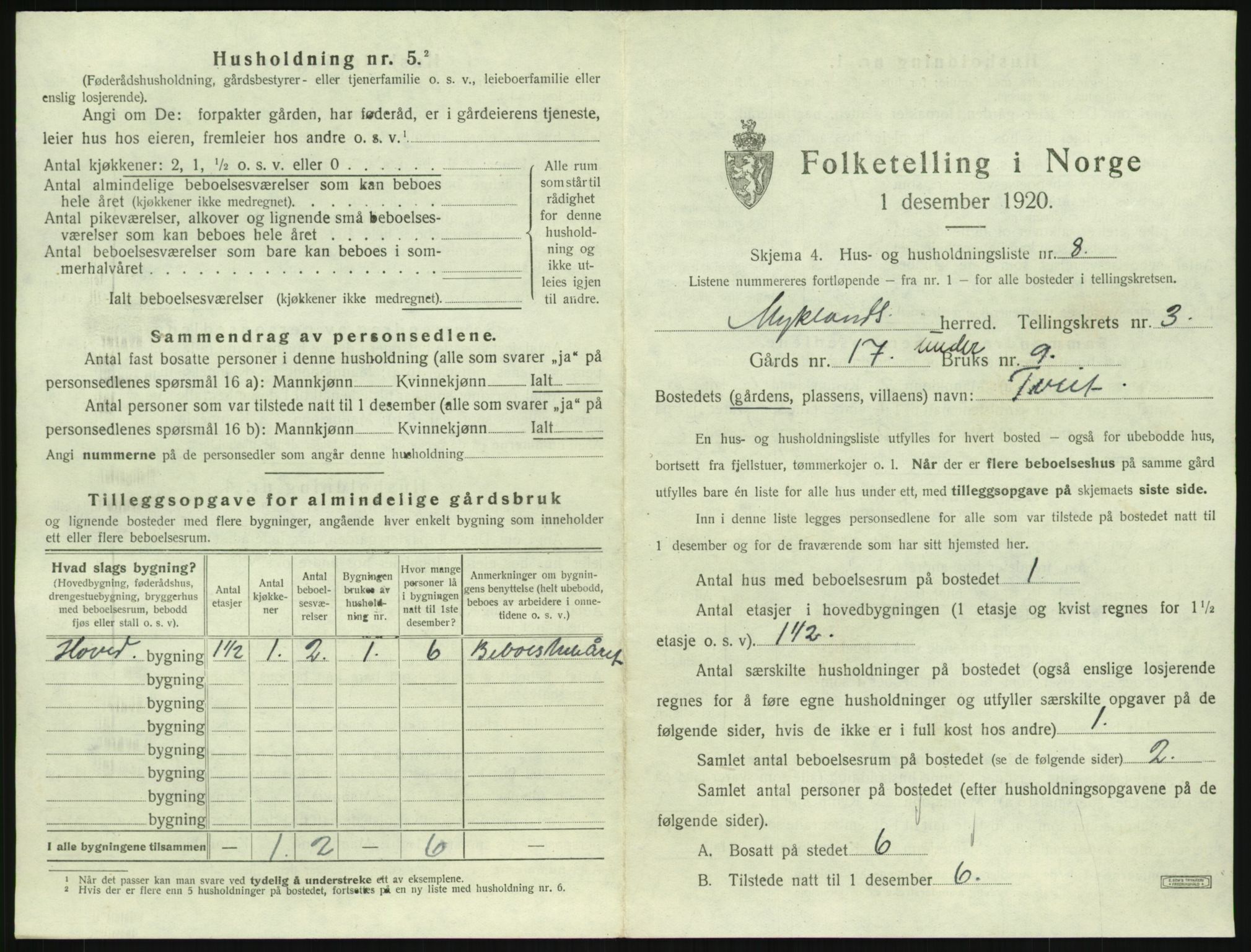 SAK, 1920 census for Mykland, 1920, p. 176