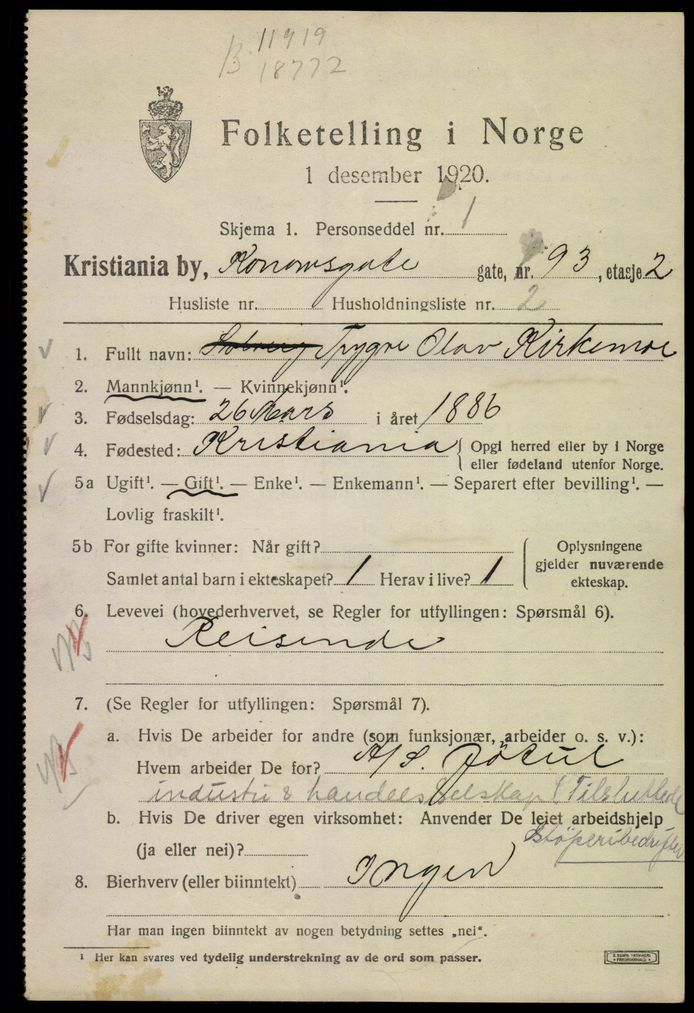 SAO, 1920 census for Kristiania, 1920, p. 349479