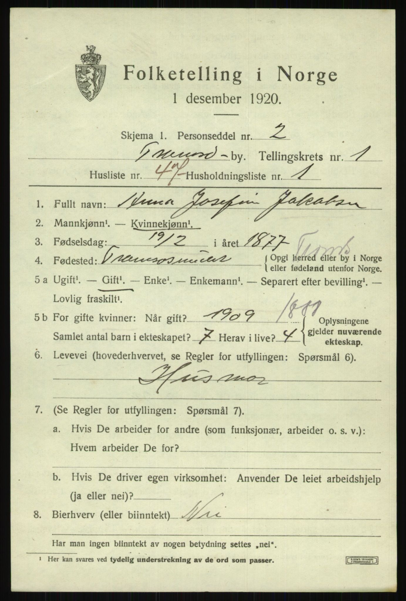 SATØ, 1920 census for Tromsø, 1920, p. 7747