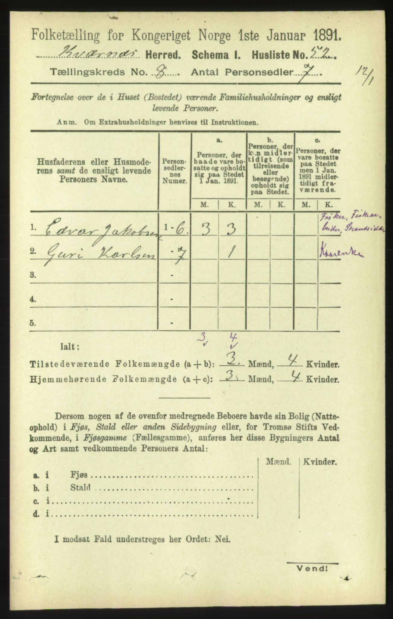 RA, 1891 census for 1553 Kvernes, 1891, p. 3508