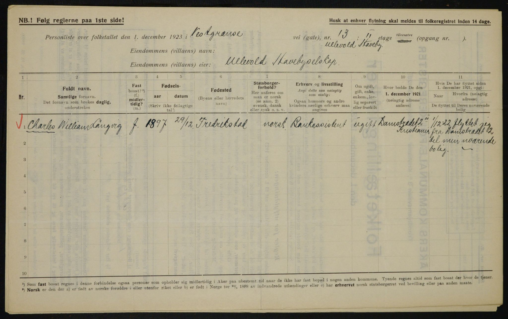 , Municipal Census 1923 for Aker, 1923, p. 21898