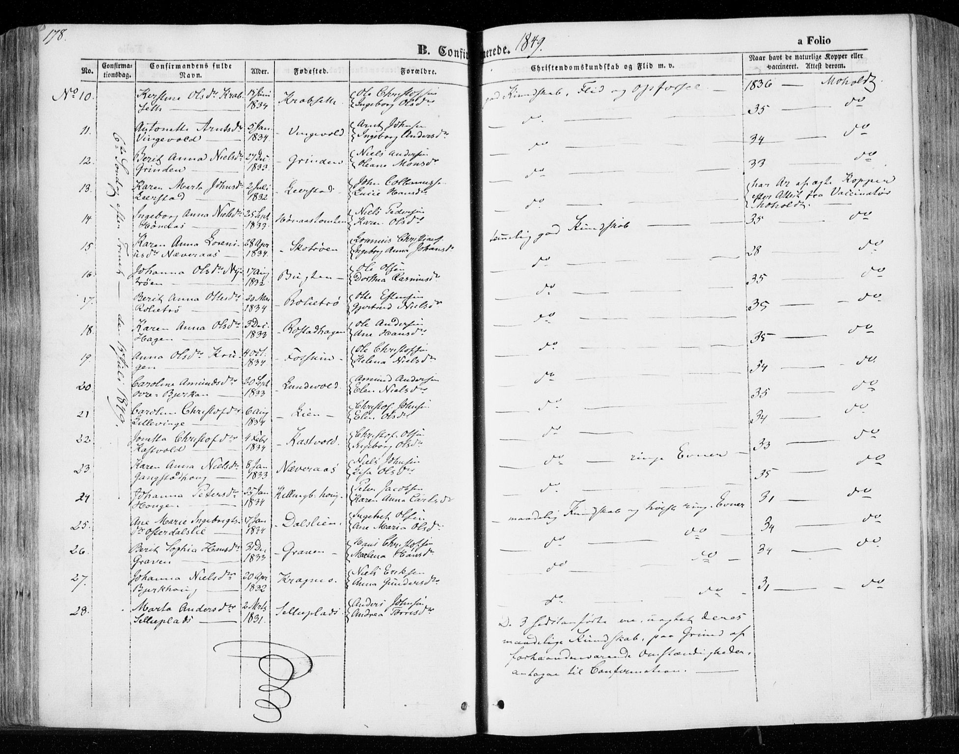 Ministerialprotokoller, klokkerbøker og fødselsregistre - Nord-Trøndelag, SAT/A-1458/701/L0007: Parish register (official) no. 701A07 /1, 1842-1854, p. 178