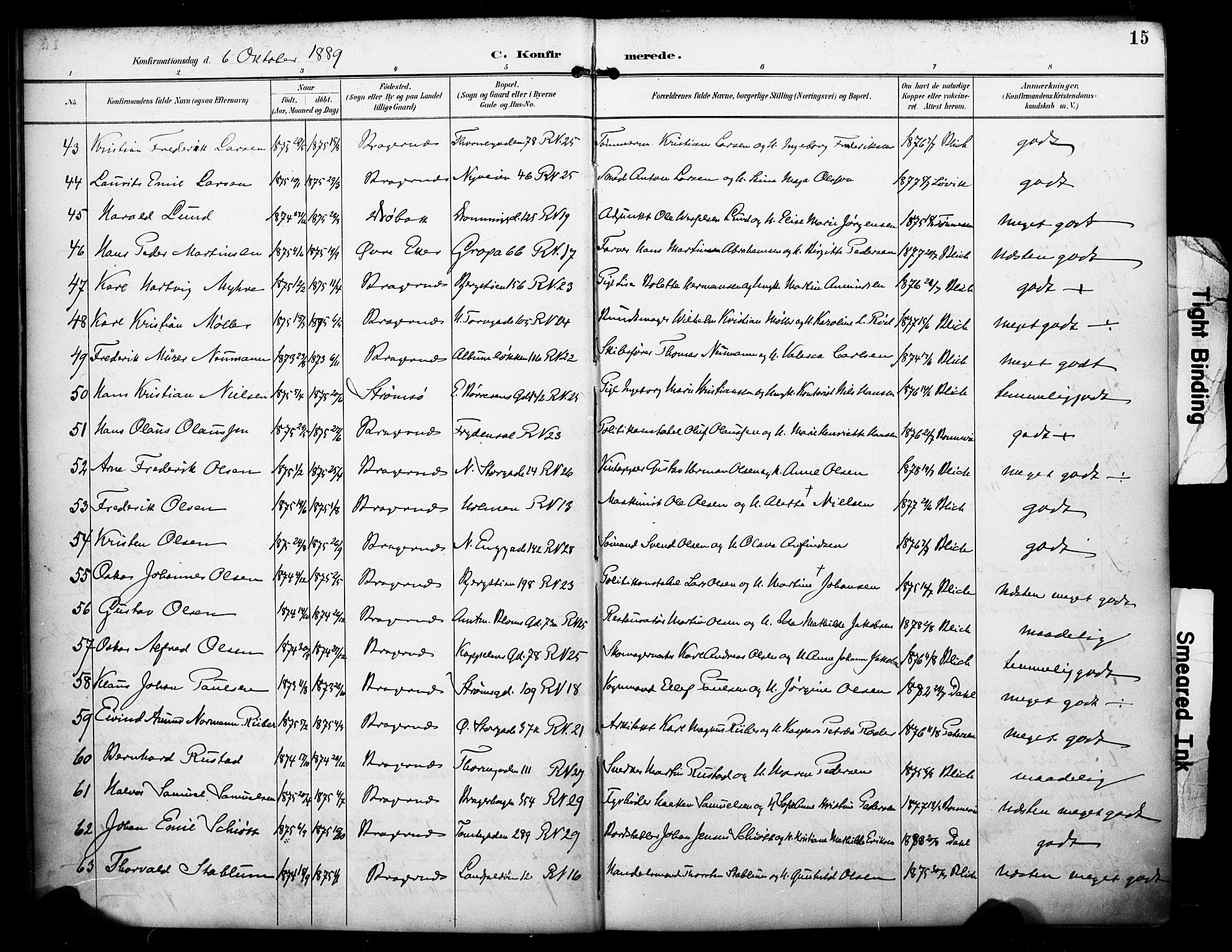 Bragernes kirkebøker, AV/SAKO-A-6/F/Fc/L0006: Parish register (official) no. III 6, 1888-1899, p. 15