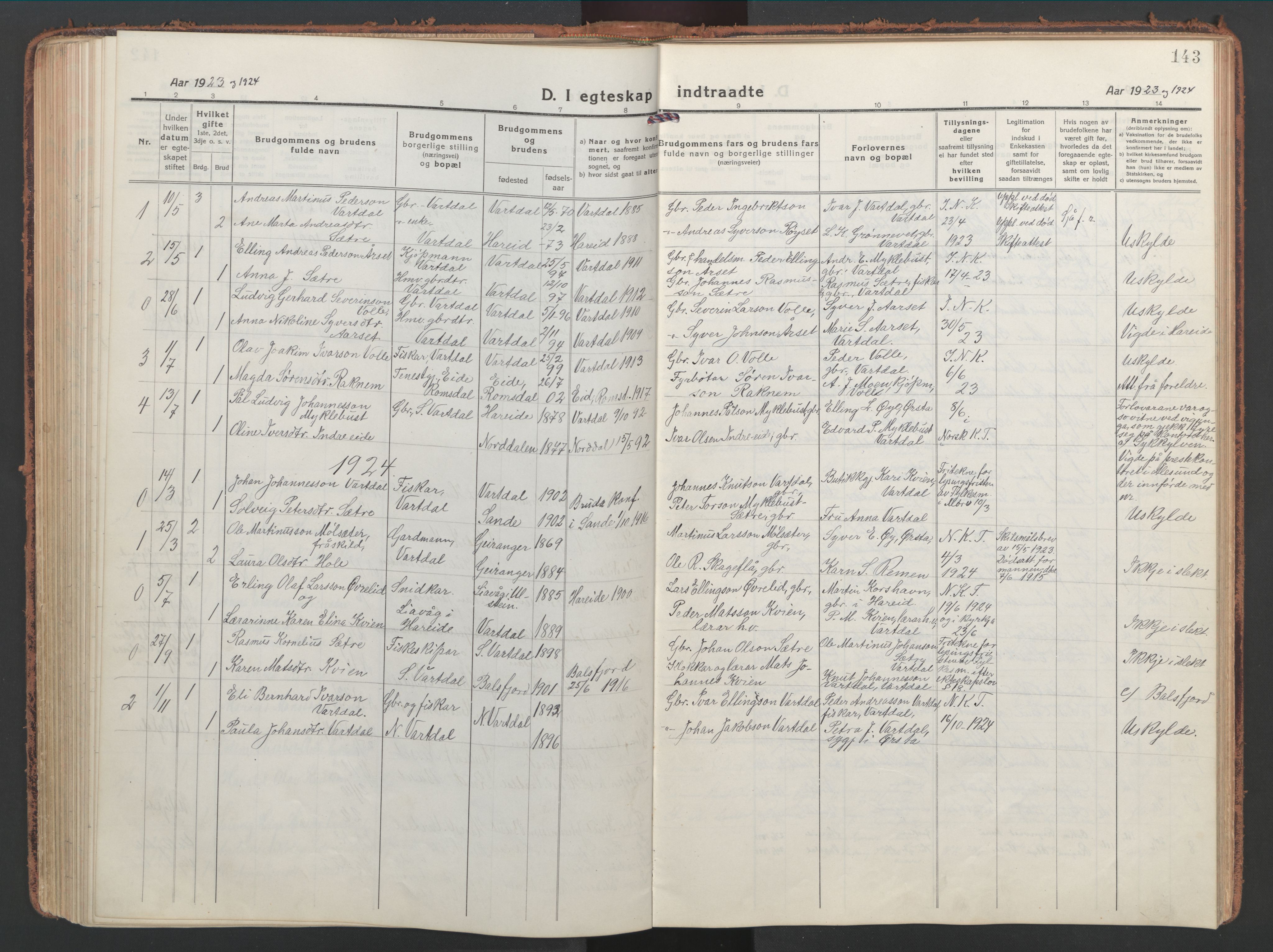 Ministerialprotokoller, klokkerbøker og fødselsregistre - Møre og Romsdal, AV/SAT-A-1454/514/L0202: Parish register (copy) no. 514C02, 1916-1944, p. 143