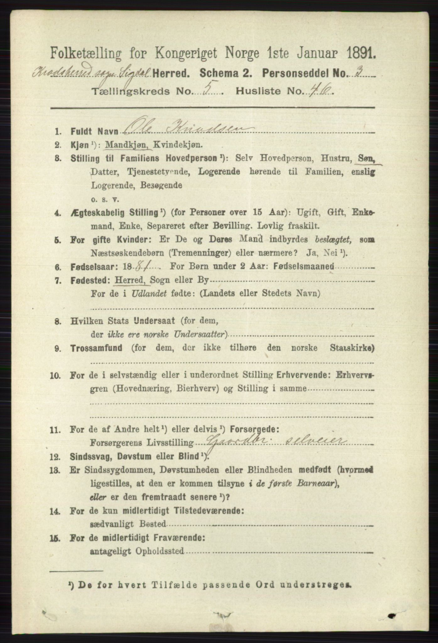 RA, 1891 census for 0621 Sigdal, 1891, p. 6577