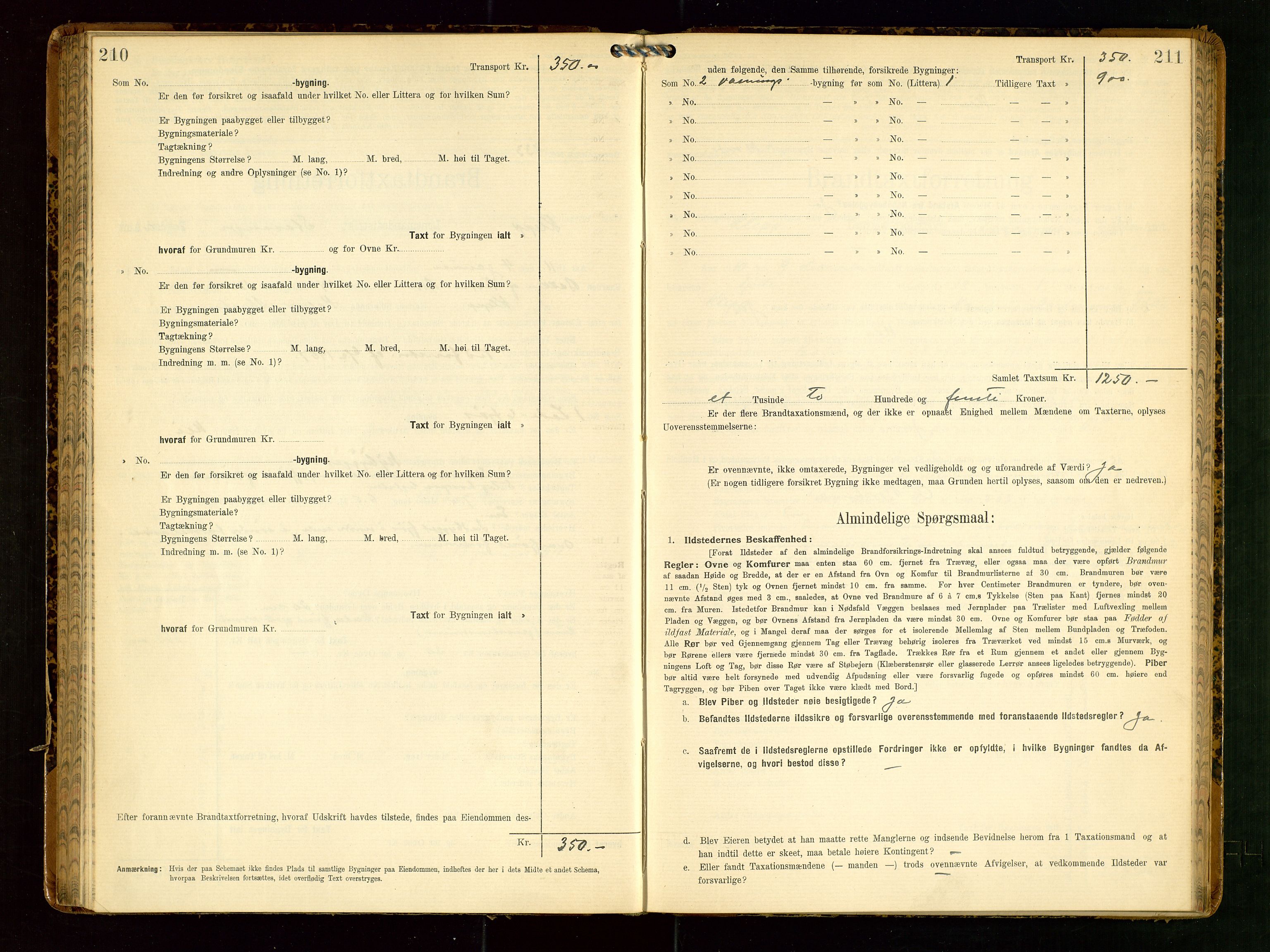 Klepp lensmannskontor, AV/SAST-A-100163/Goc/L0006: "Brandtaxationsprotokol" m/register, 1908-1912, p. 210-211