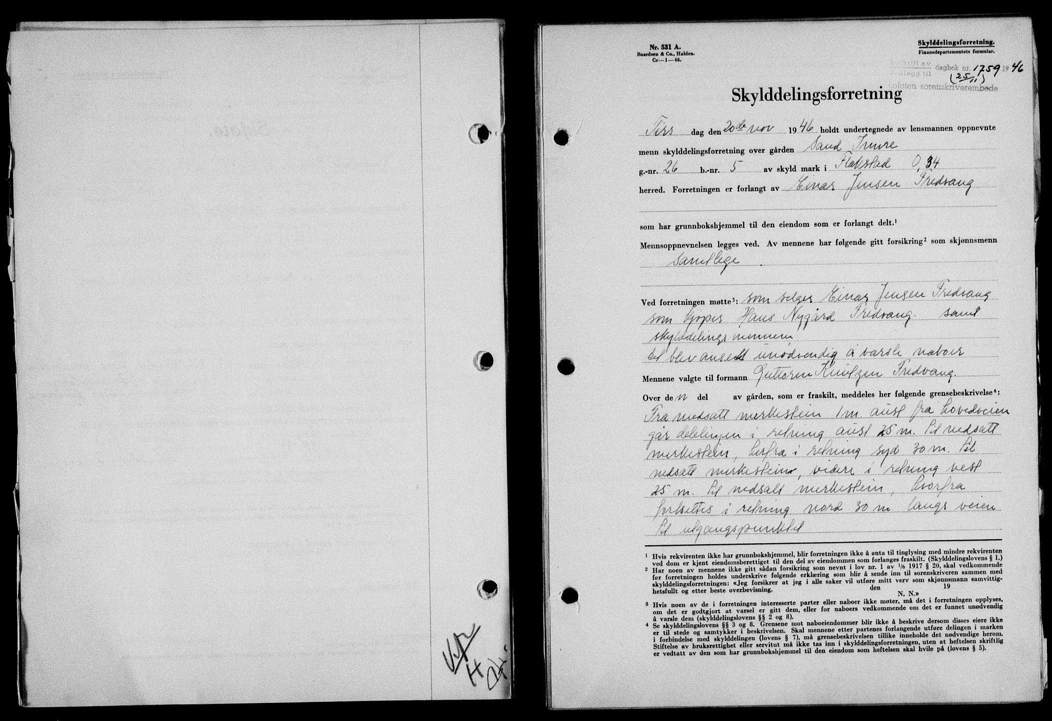 Lofoten sorenskriveri, SAT/A-0017/1/2/2C/L0015a: Mortgage book no. 15a, 1946-1947, Diary no: : 1759/1946