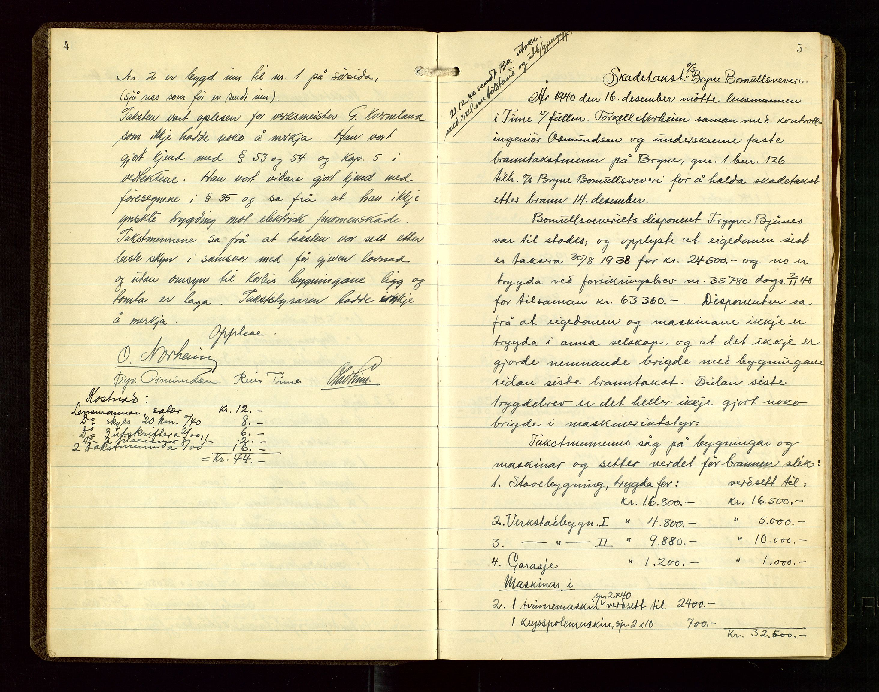 Time lensmannskontor, AV/SAST-A-100420/Goa/L0004: "Branntakstprotokoll", 1940-1947, p. 4-5