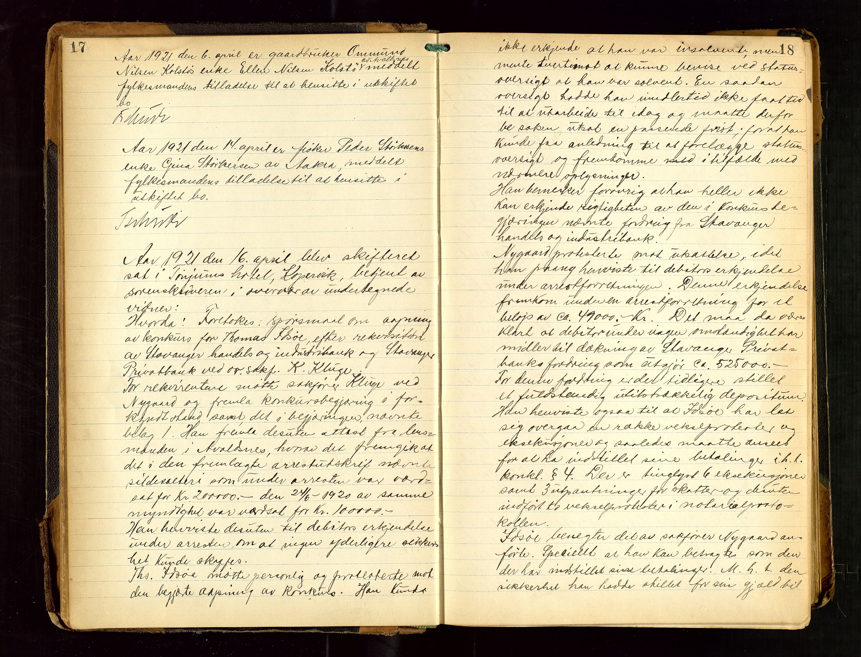 Karmsund sorenskriveri, AV/SAST-A-100311/01/IV/IVDB/L0014: SKIFTEPROTOKOLL SKUDENES, AVALDSNES, 1920-1936, p. 17-18