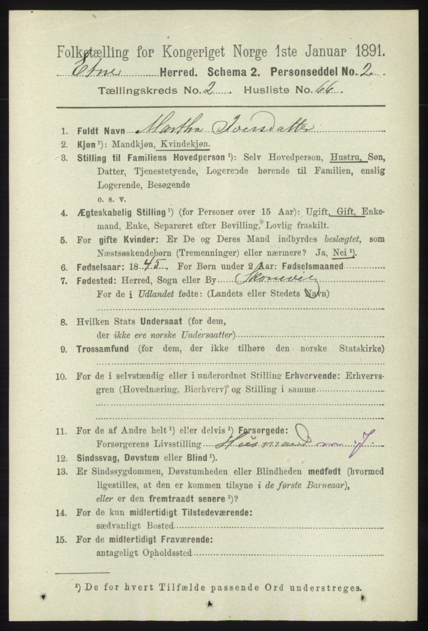 RA, 1891 census for 1211 Etne, 1891, p. 652