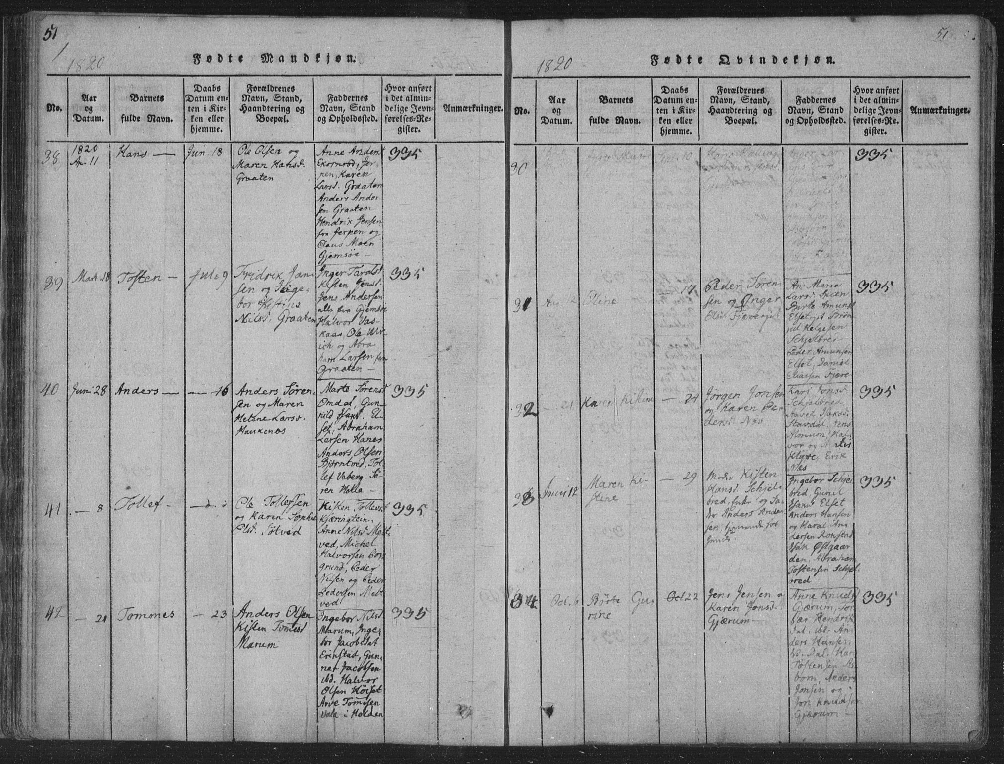 Solum kirkebøker, AV/SAKO-A-306/F/Fa/L0004: Parish register (official) no. I 4, 1814-1833, p. 51