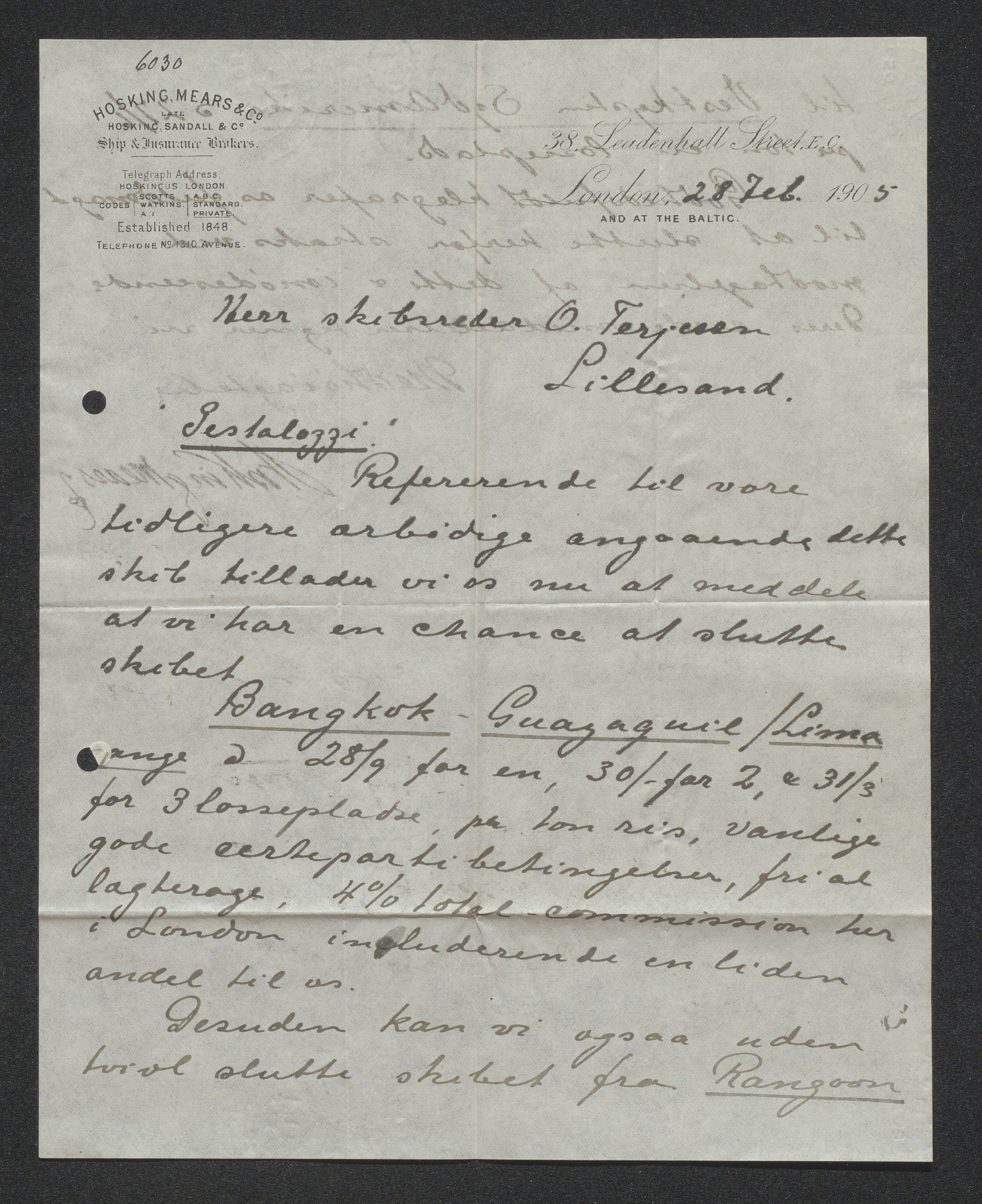 O. Terjesens rederi, AAKS/PA-2525/E/E01/L0013: Korrespondanse, 1904-1905