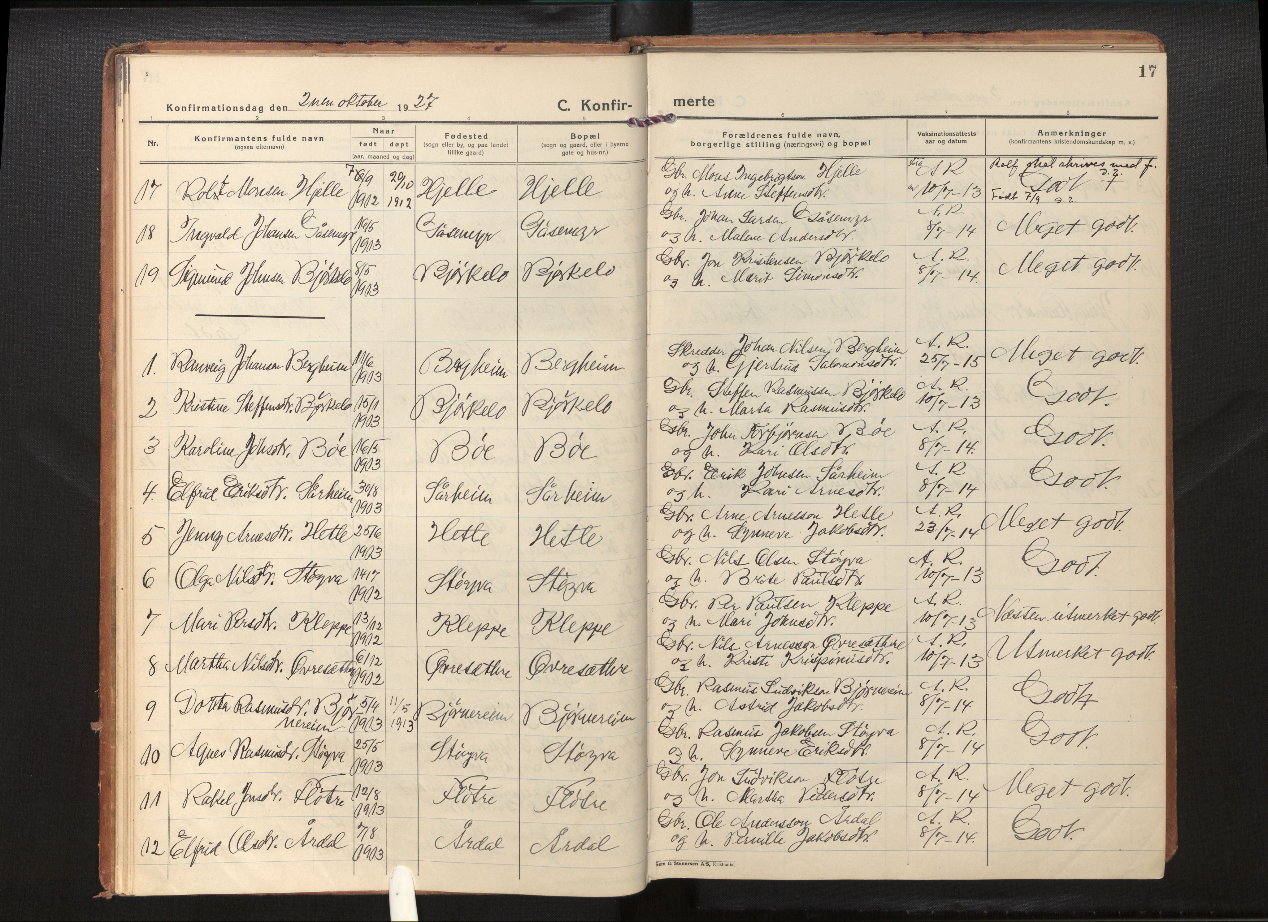 Gloppen sokneprestembete, SAB/A-80101/H/Hac/L0005: Curate's parish register no. A 5, 1923-1941, p. 16b-17a