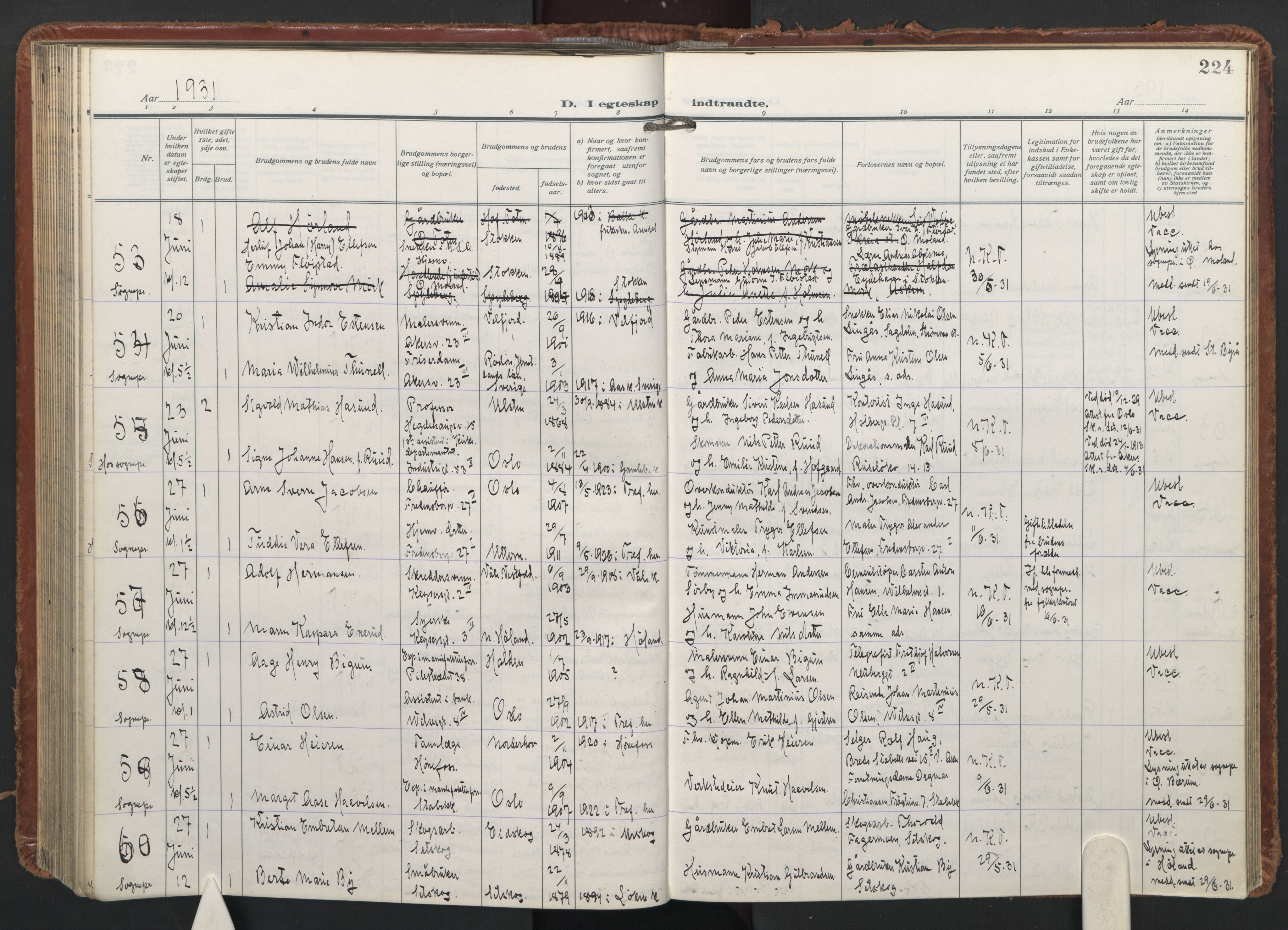 Trefoldighet prestekontor Kirkebøker, AV/SAO-A-10882/F/Fc/L0009: Parish register (official) no. III 9, 1922-1936, p. 224