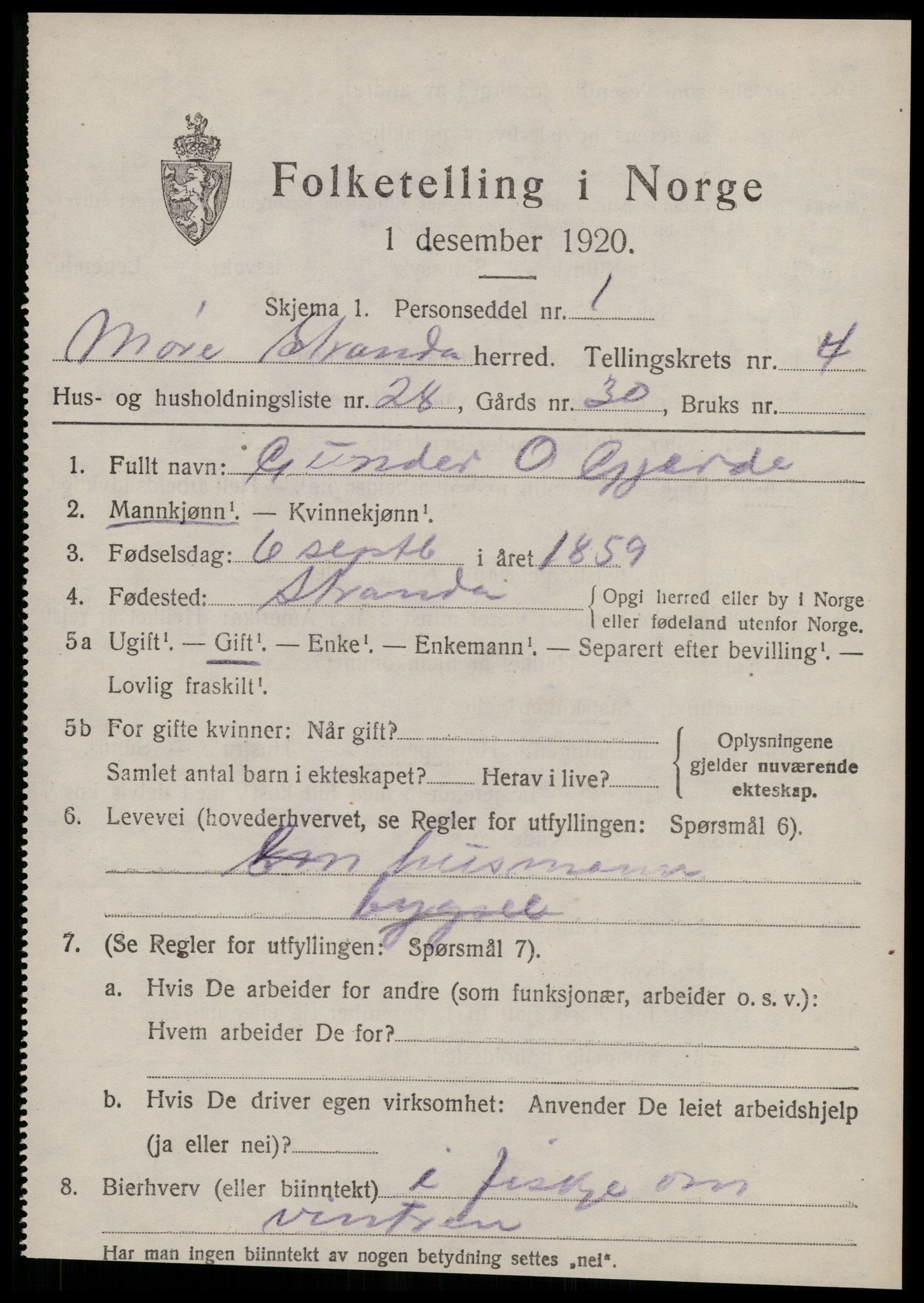 SAT, 1920 census for Stranda, 1920, p. 2767