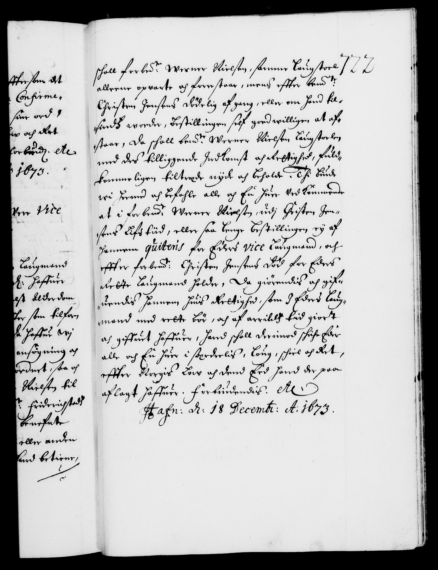 Danske Kanselli 1572-1799, RA/EA-3023/F/Fc/Fca/Fcaa/L0011: Norske registre (mikrofilm), 1670-1673, p. 722a