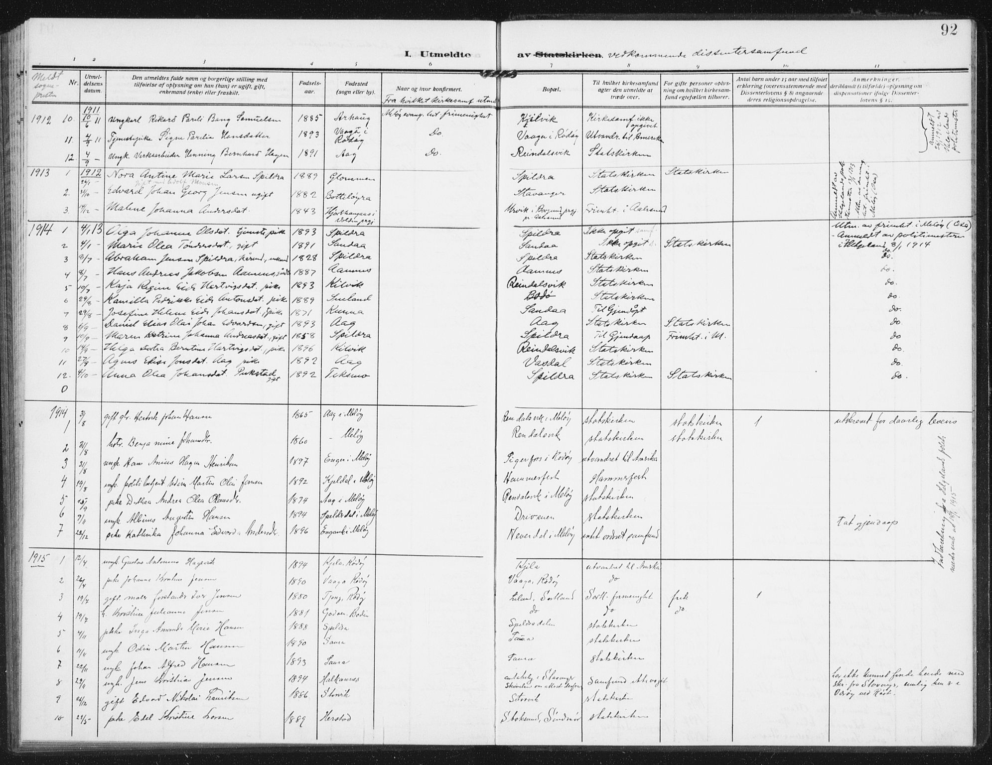 Ministerialprotokoller, klokkerbøker og fødselsregistre - Nordland, SAT/A-1459/843/L0629: Parish register (official) no. 843A04, 1907-1925, p. 92