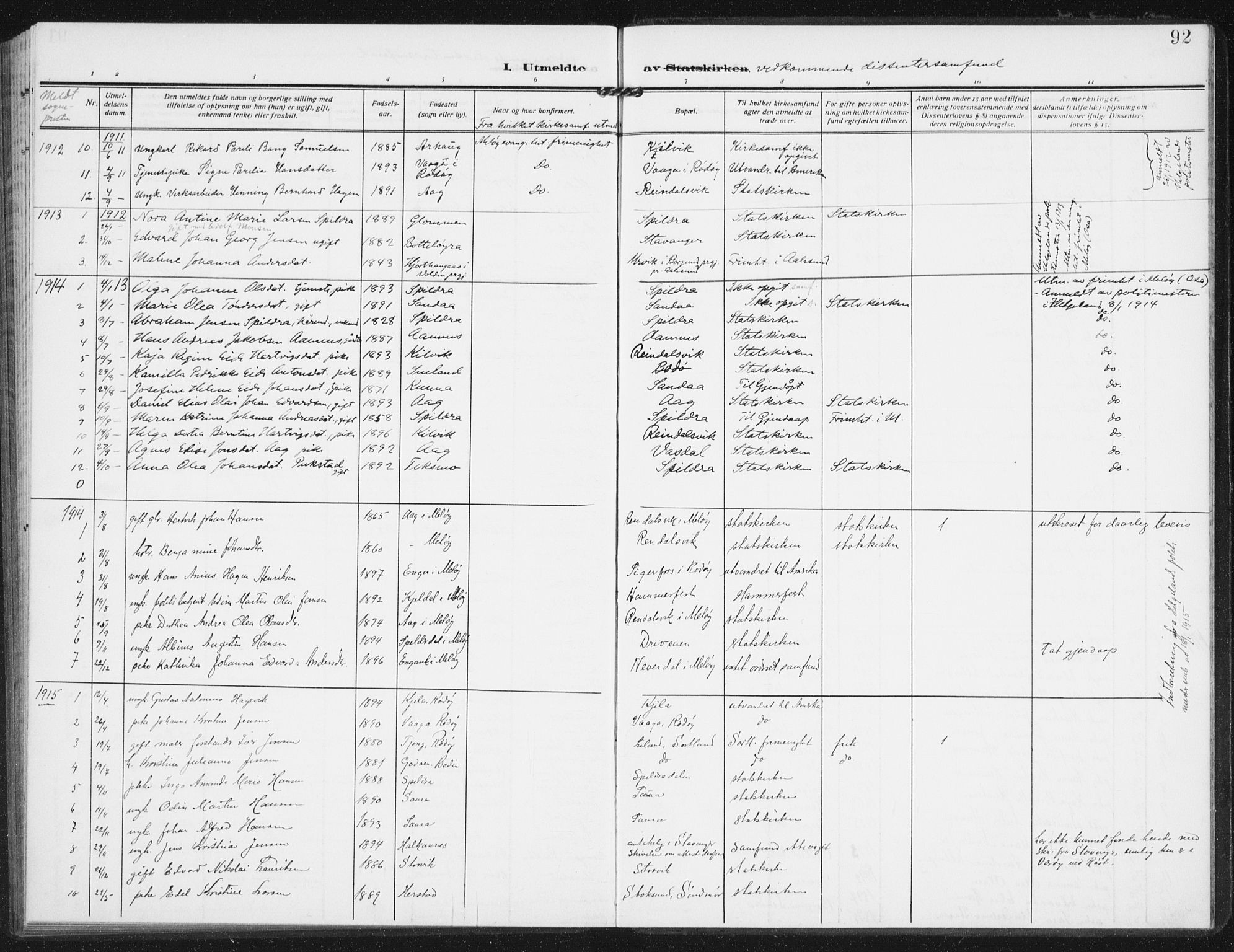 Ministerialprotokoller, klokkerbøker og fødselsregistre - Nordland, AV/SAT-A-1459/843/L0629: Parish register (official) no. 843A04, 1907-1925, p. 92