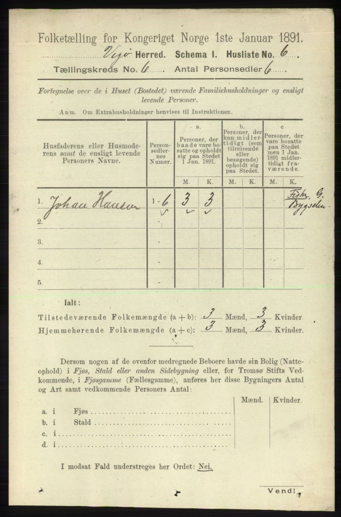 RA, 1891 census for 1815 Vega, 1891, p. 2529