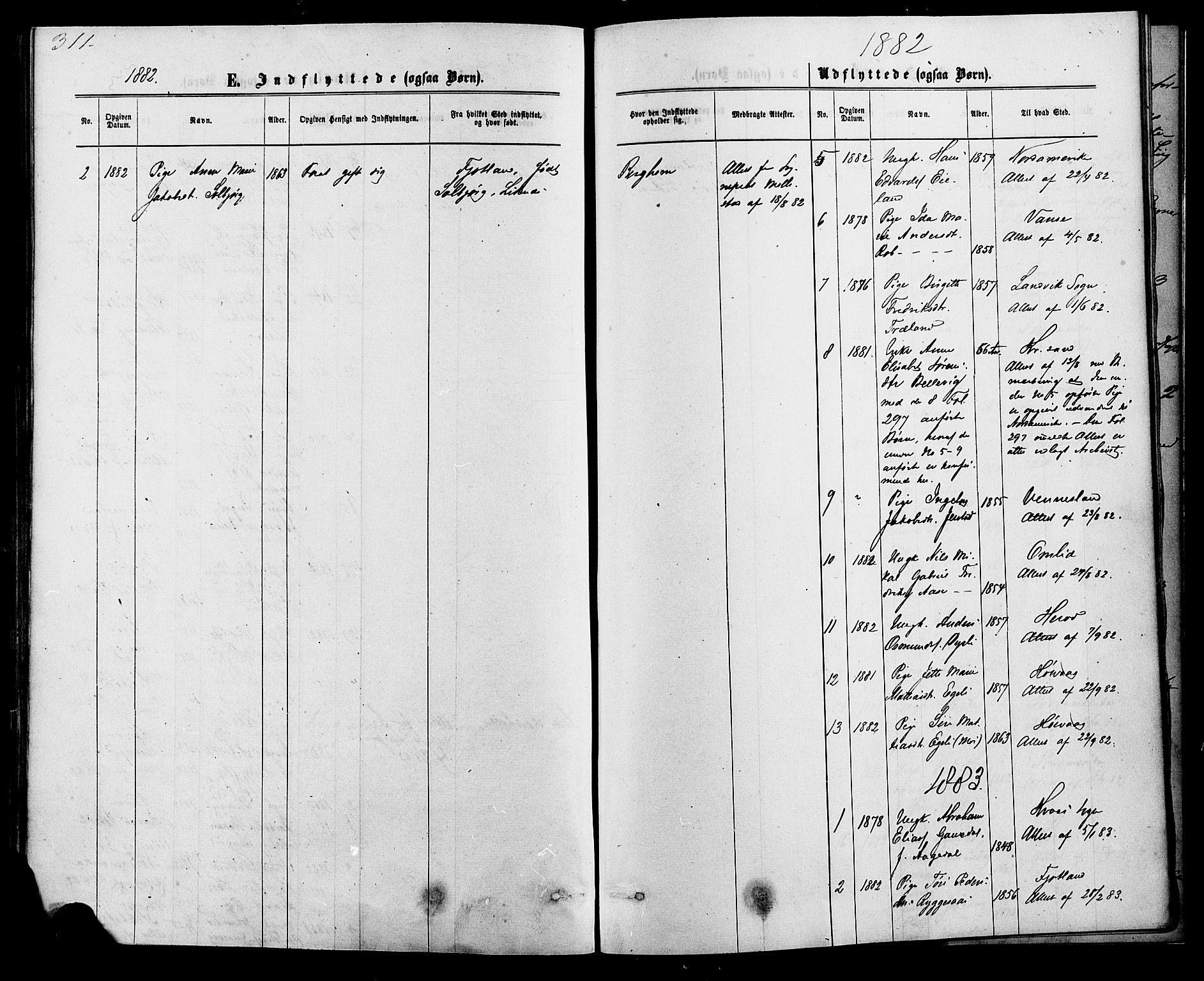 Kvinesdal sokneprestkontor, SAK/1111-0026/F/Fa/Fab/L0007: Parish register (official) no. A 7, 1870-1885, p. 311