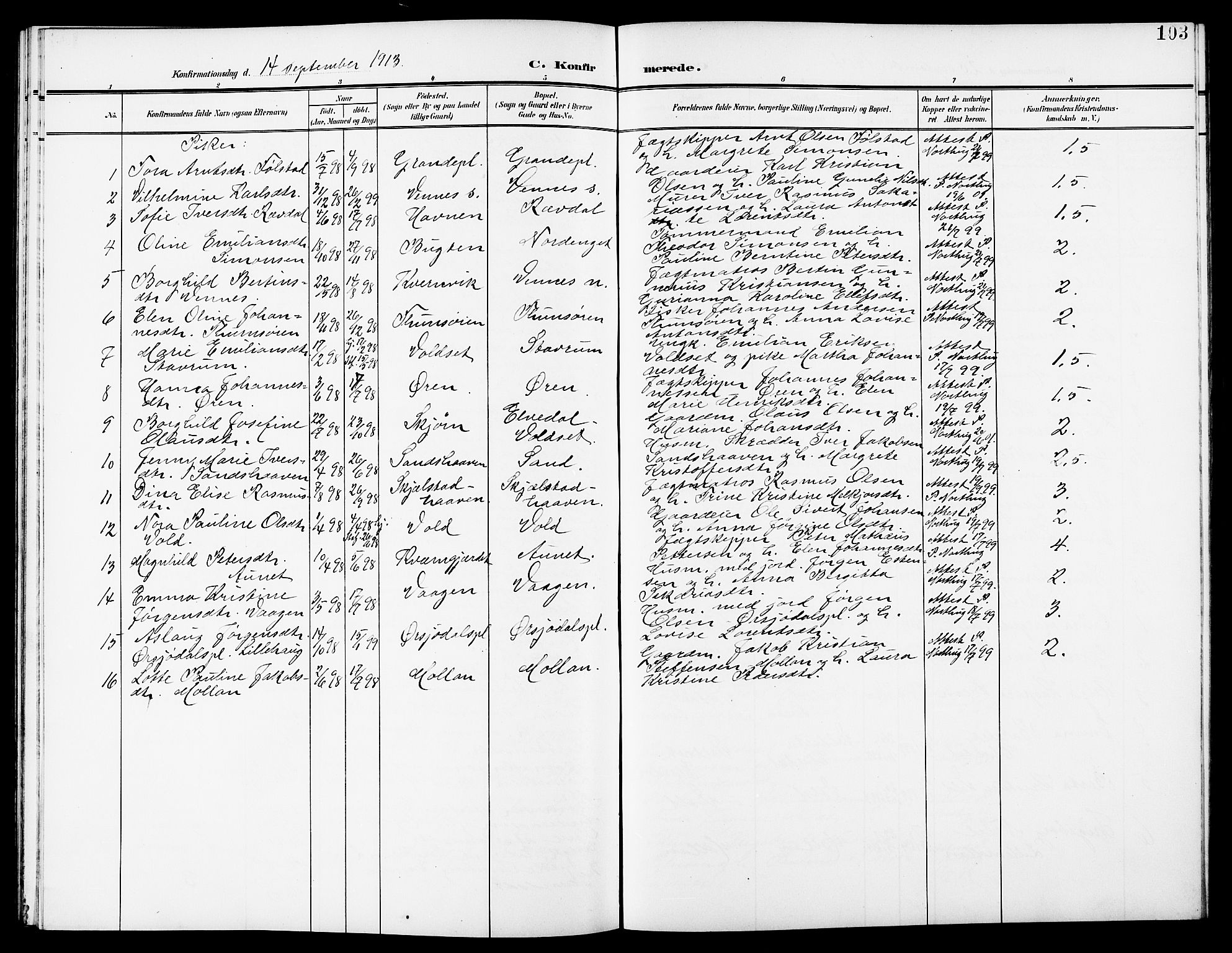 Ministerialprotokoller, klokkerbøker og fødselsregistre - Nord-Trøndelag, SAT/A-1458/744/L0424: Parish register (copy) no. 744C03, 1906-1923, p. 103