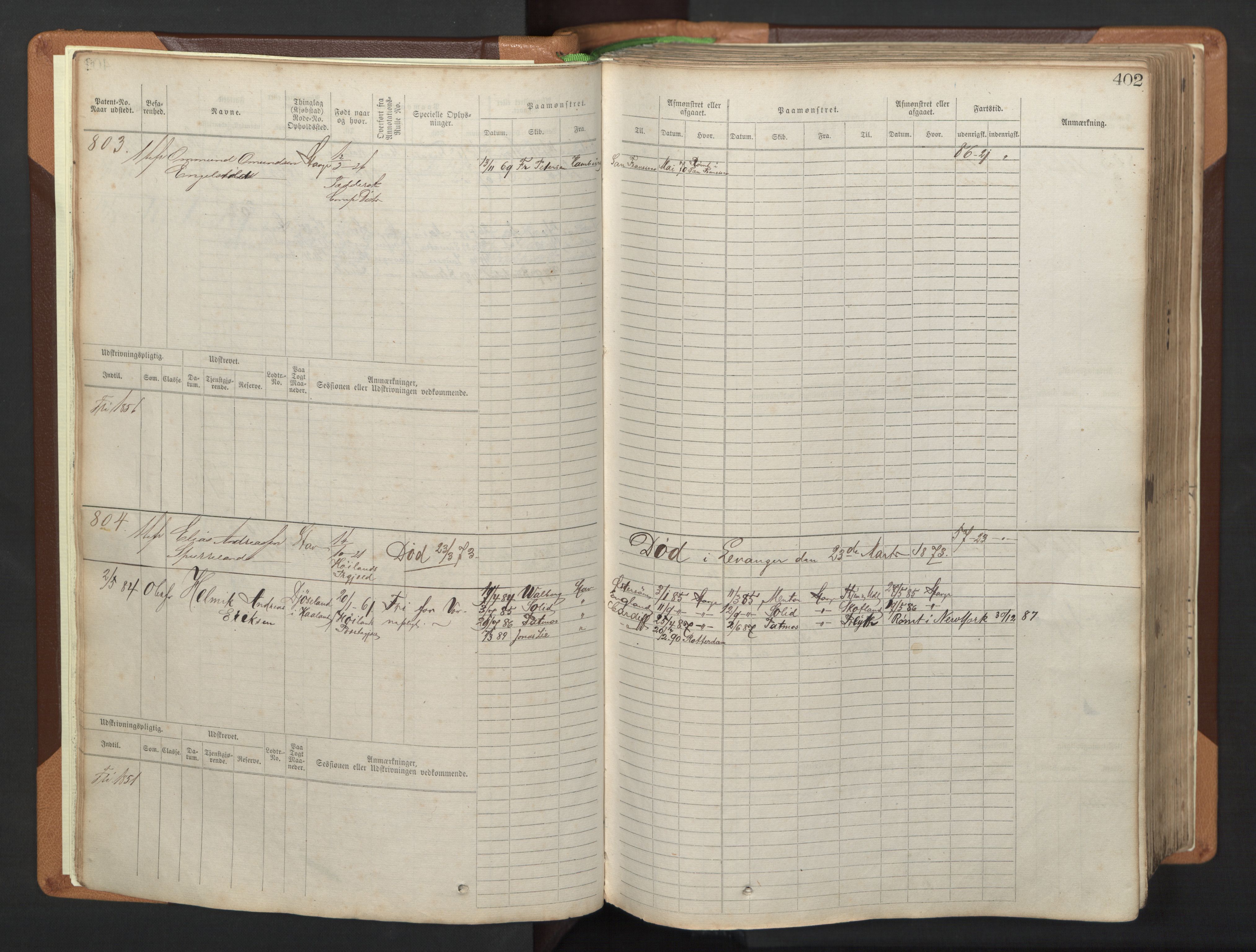 Stavanger sjømannskontor, AV/SAST-A-102006/F/Fb/Fbb/L0005: Sjøfartshovedrulle, patentnr. 793-1606 (del 2), 1869-1880, p. 8