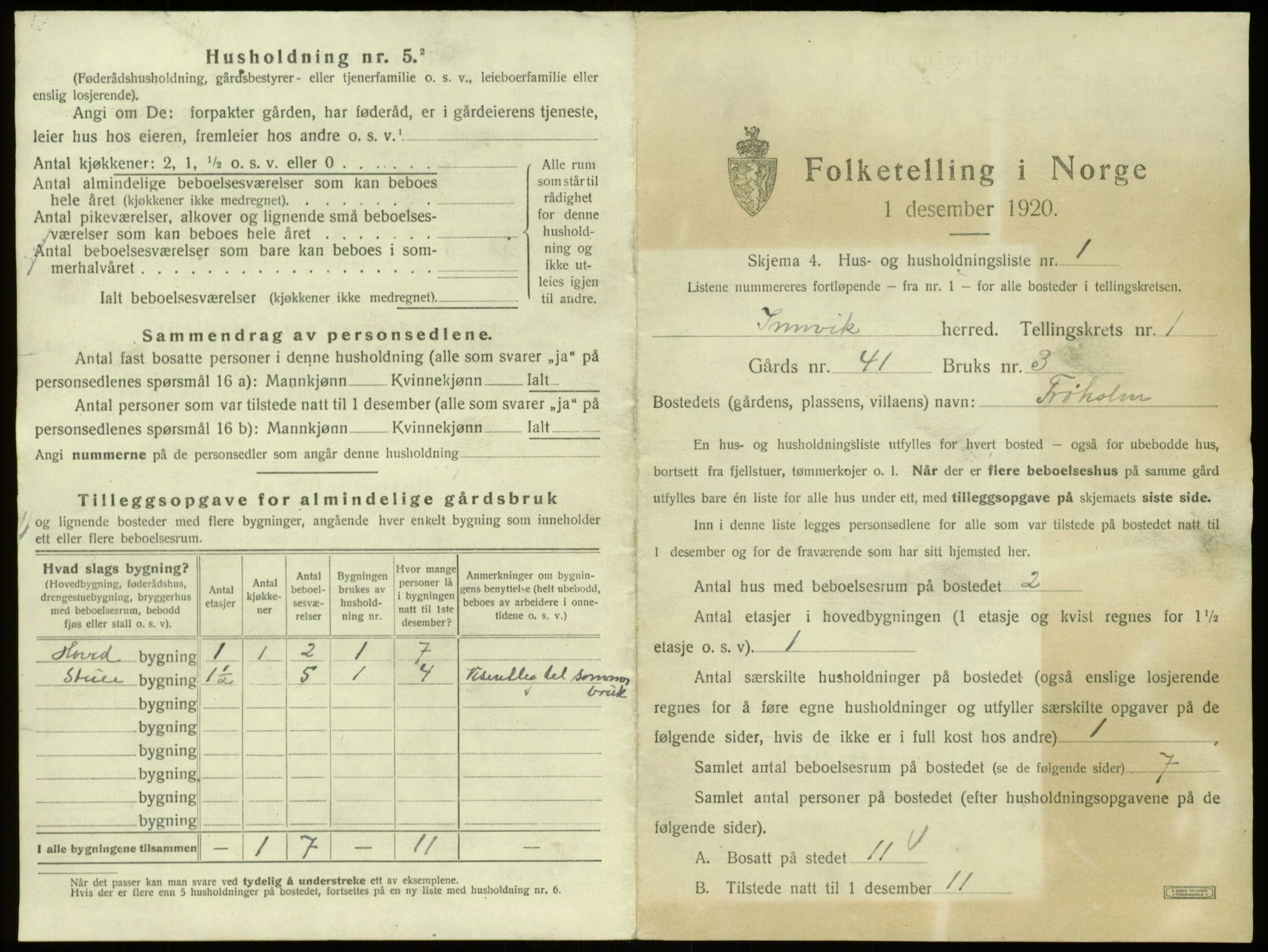 SAB, 1920 census for Innvik, 1920, p. 57
