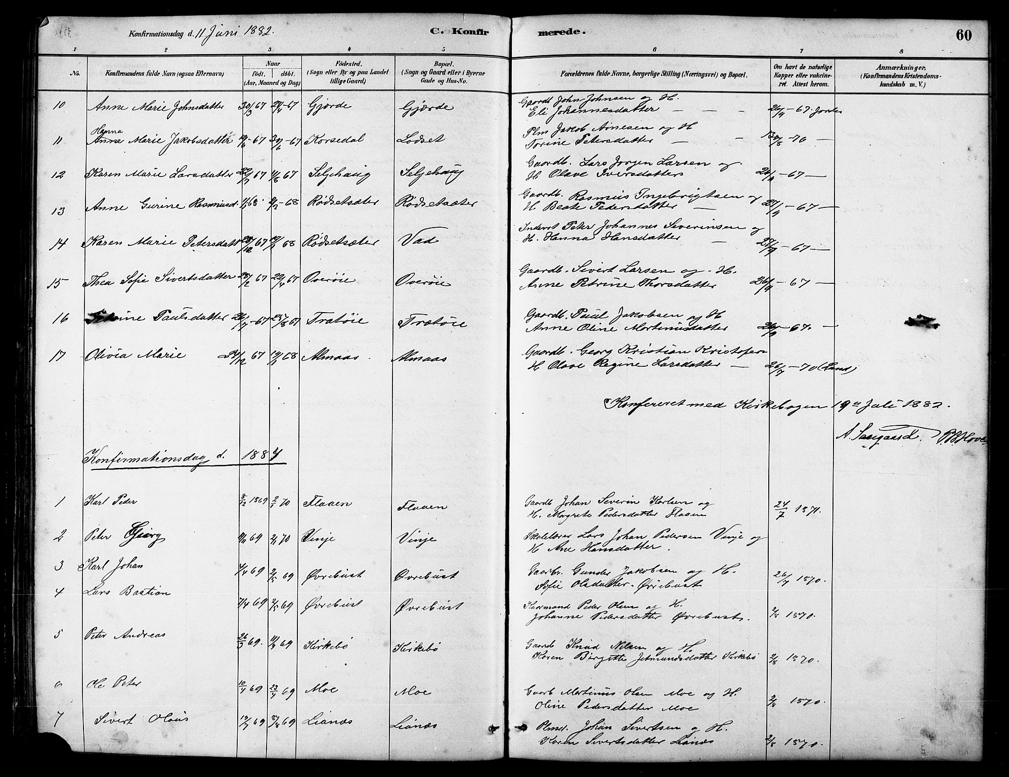Ministerialprotokoller, klokkerbøker og fødselsregistre - Møre og Romsdal, SAT/A-1454/521/L0302: Parish register (copy) no. 521C03, 1882-1907, p. 60