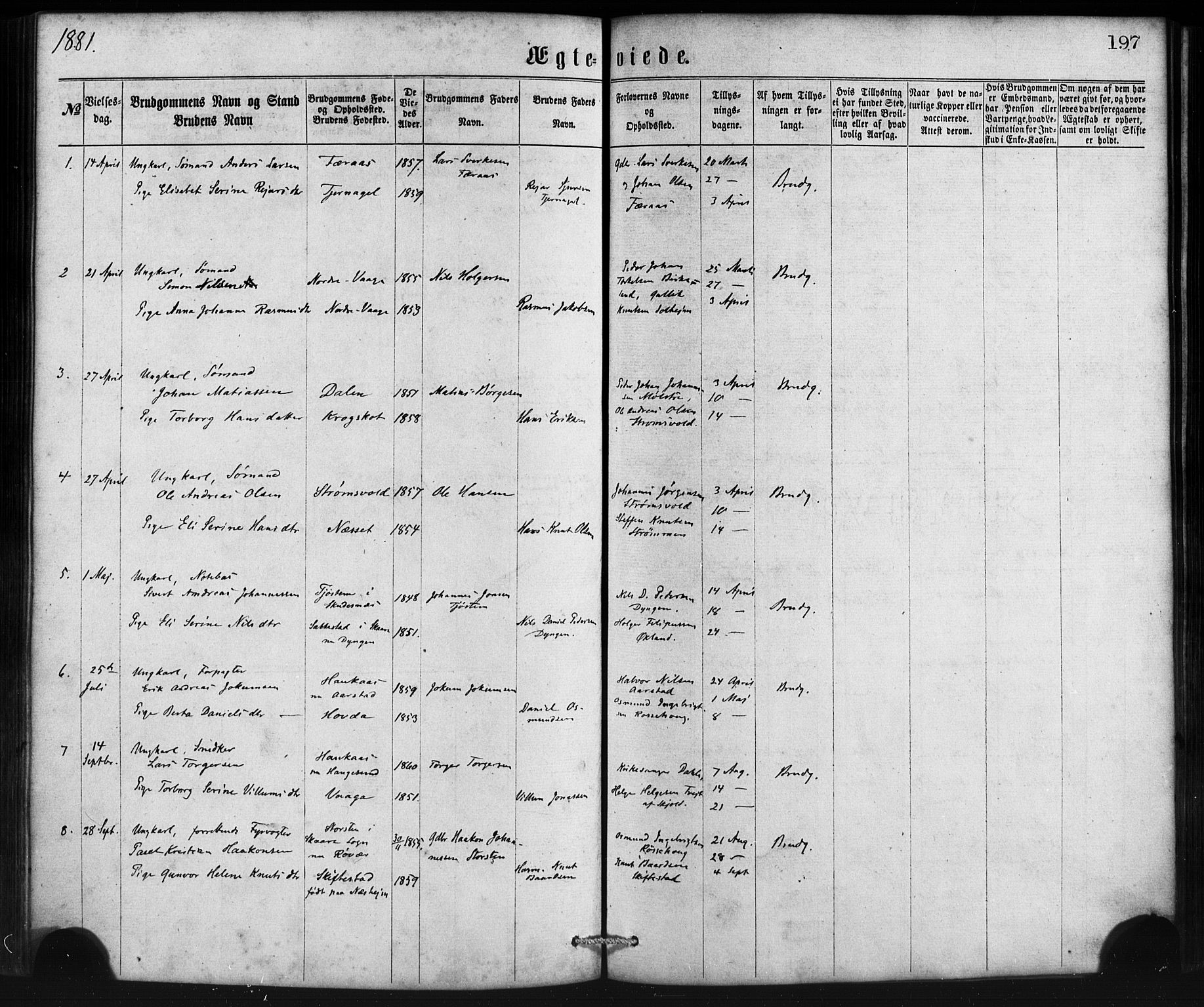 Sveio Sokneprestembete, AV/SAB-A-78501/H/Haa: Parish register (official) no. B 1, 1870-1883, p. 197