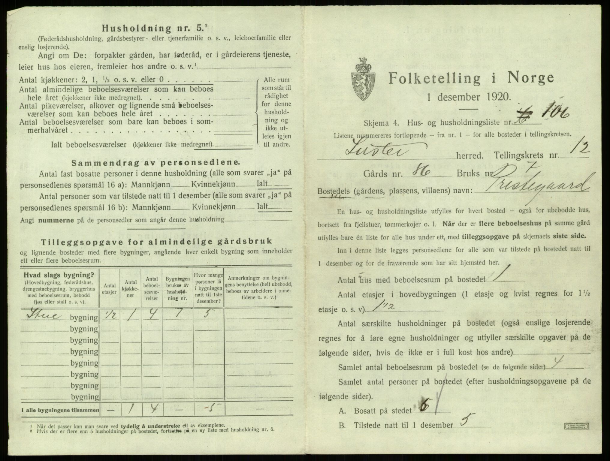 SAB, 1920 census for Luster, 1920, p. 1251