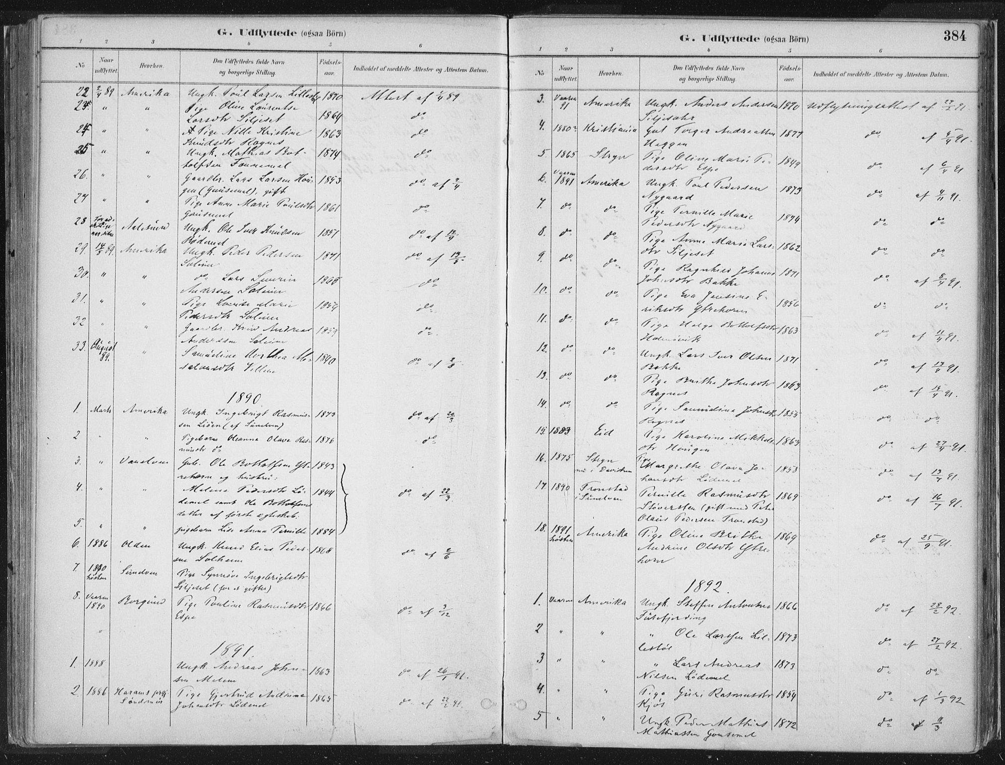 Hornindal sokneprestembete, SAB/A-82401/H/Haa/Haaa/L0003/0002: Parish register (official) no. A 3B, 1885-1917, p. 384
