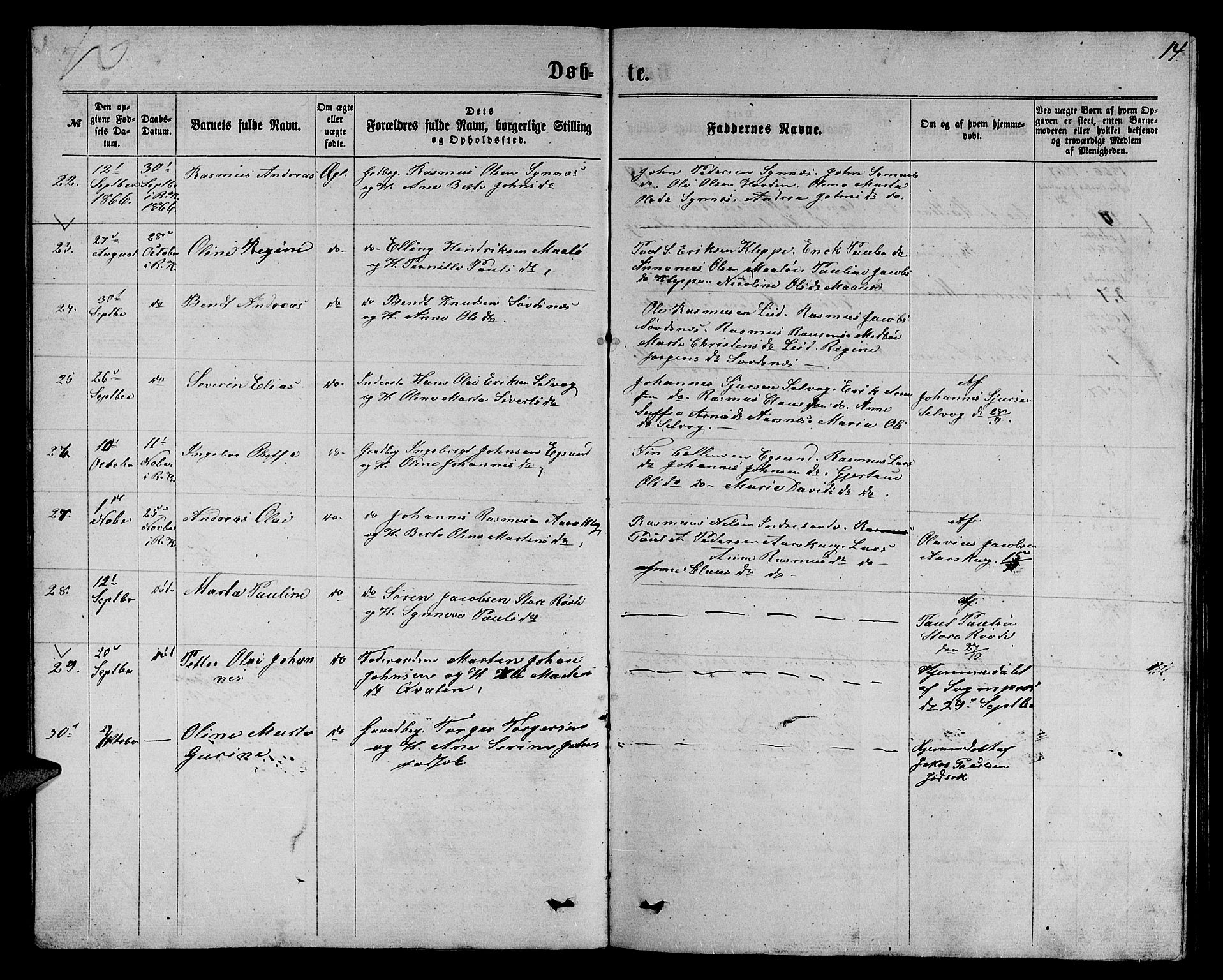 Ministerialprotokoller, klokkerbøker og fødselsregistre - Møre og Romsdal, SAT/A-1454/504/L0059: Parish register (copy) no. 504C01, 1863-1883, p. 14