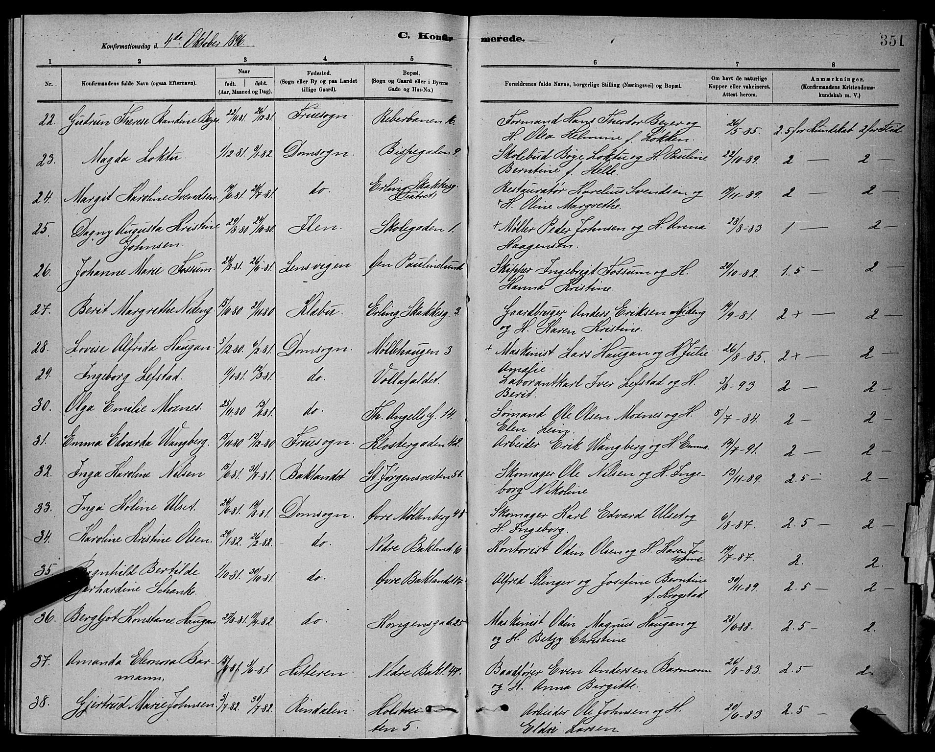 Ministerialprotokoller, klokkerbøker og fødselsregistre - Sør-Trøndelag, SAT/A-1456/601/L0092: Parish register (copy) no. 601C10, 1884-1897, p. 351