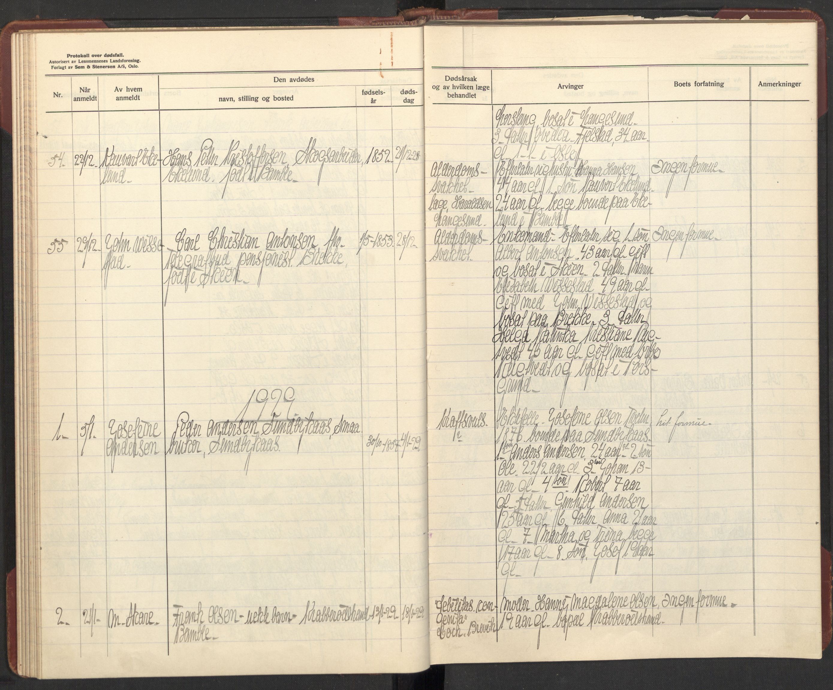 Bamble lensmannskontor, AV/SAKO-A-552/H/Ha/Haa/L0005: Dødsfallsprotokoll, 1927-1932