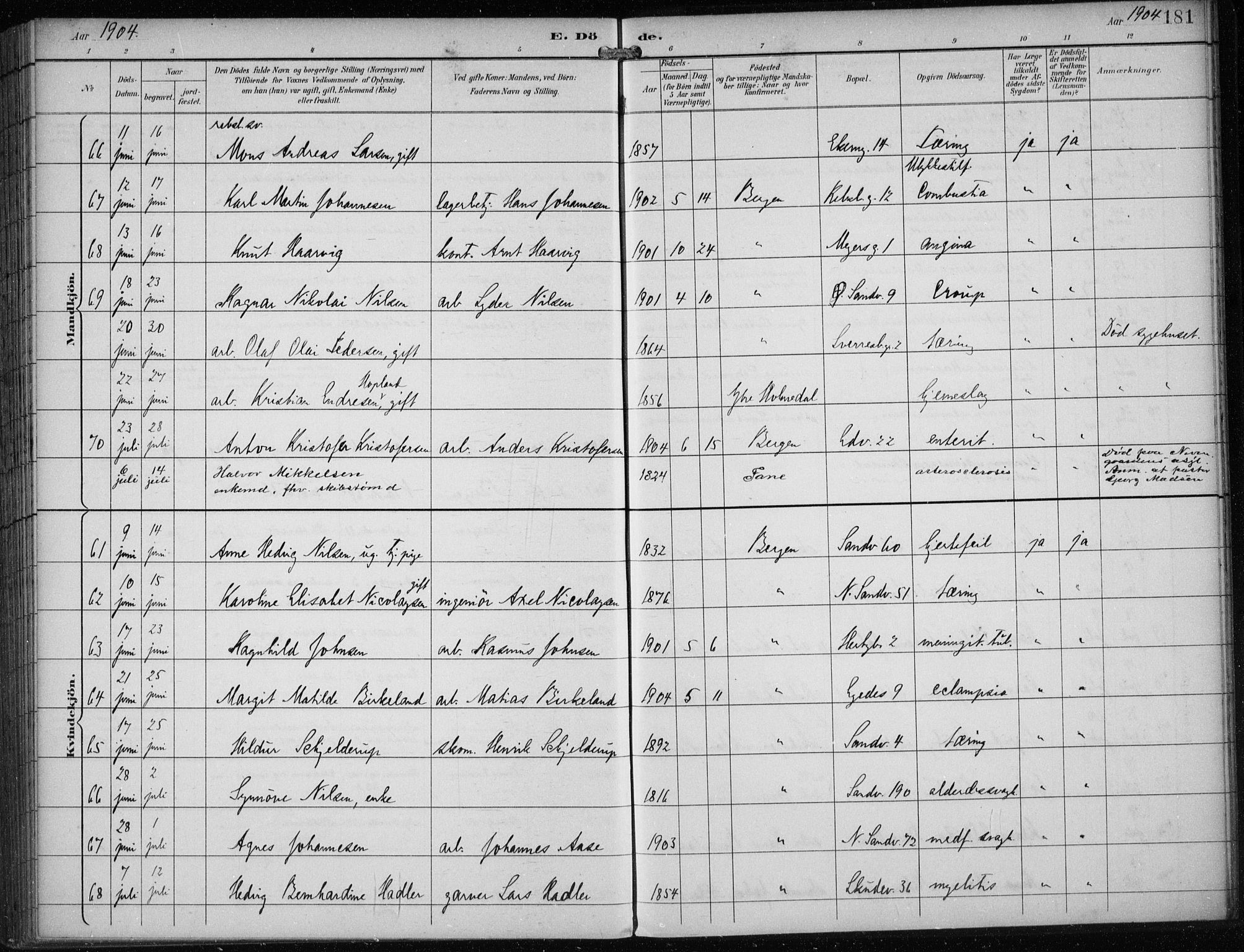 Sandviken Sokneprestembete, AV/SAB-A-77601/H/Ha/L0018: Parish register (official) no. E 1, 1893-1905, p. 181