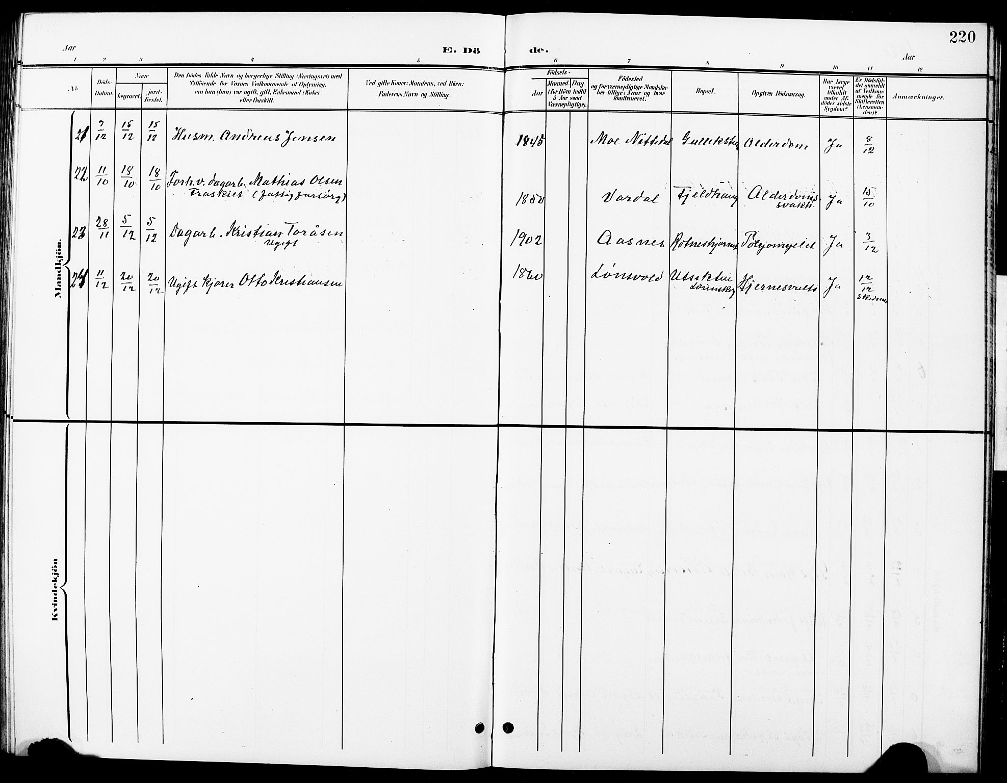 Nittedal prestekontor Kirkebøker, AV/SAO-A-10365a/G/Ga/L0003: Parish register (copy) no. I 3, 1902-1929, p. 220