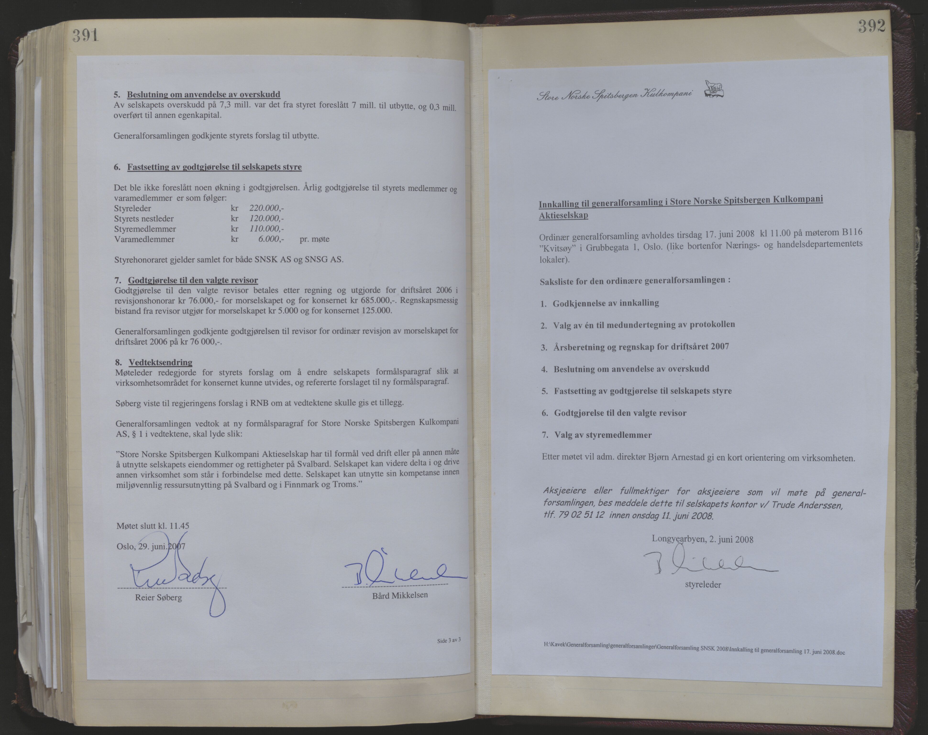 Store Norske Spitsbergen Kulkompani A/S, AV/SATØ-P-0073/09/A/Aa/L0001: Generalforsamling protokoll 1, 1916-2009, p. 391-392